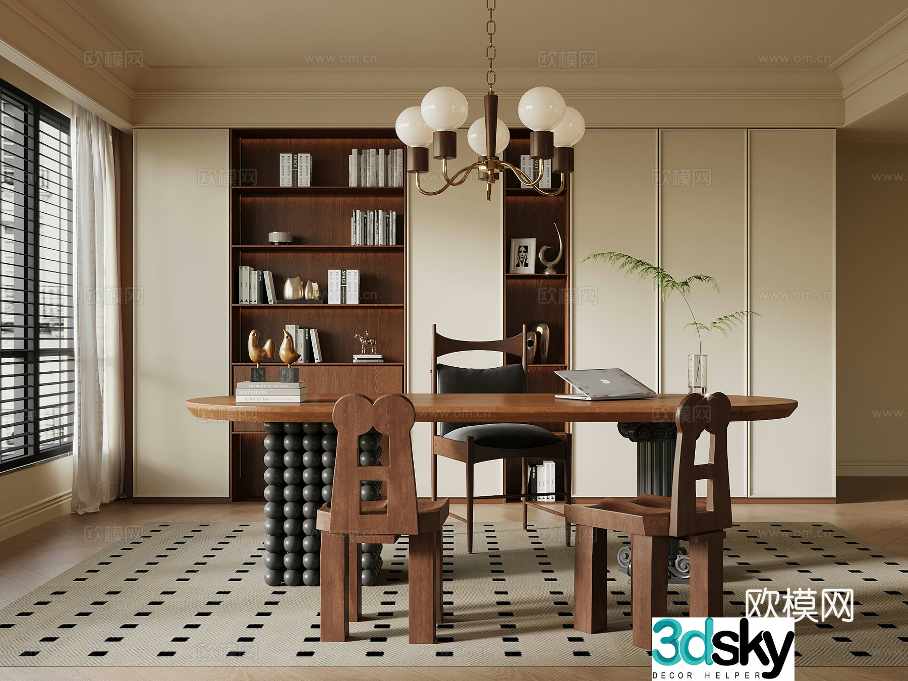 12 study room medieval style study room desk and chair bookcase 3d model