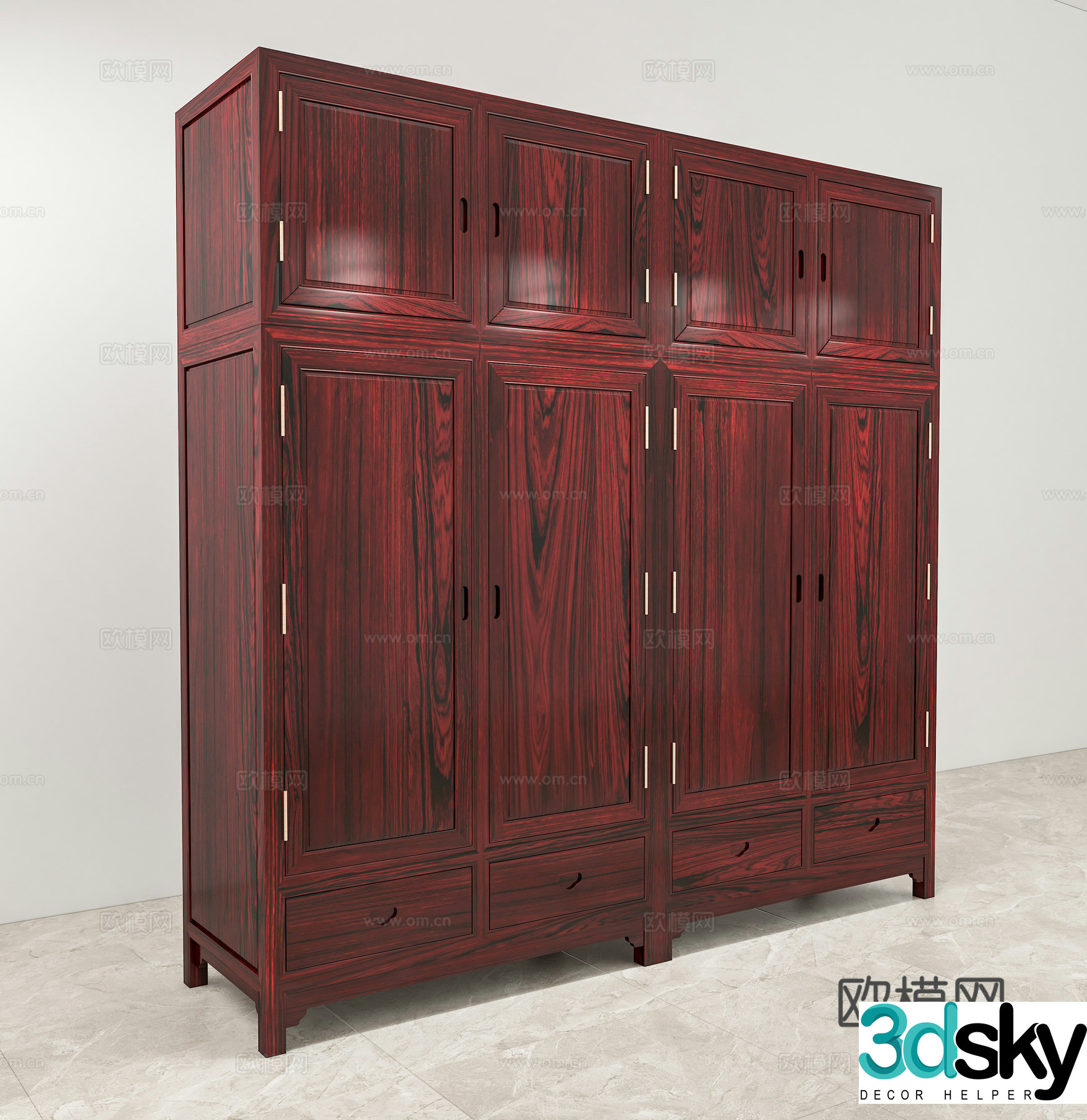 Chinese top box cabinet wardrobe solid wood mahogany 3D model