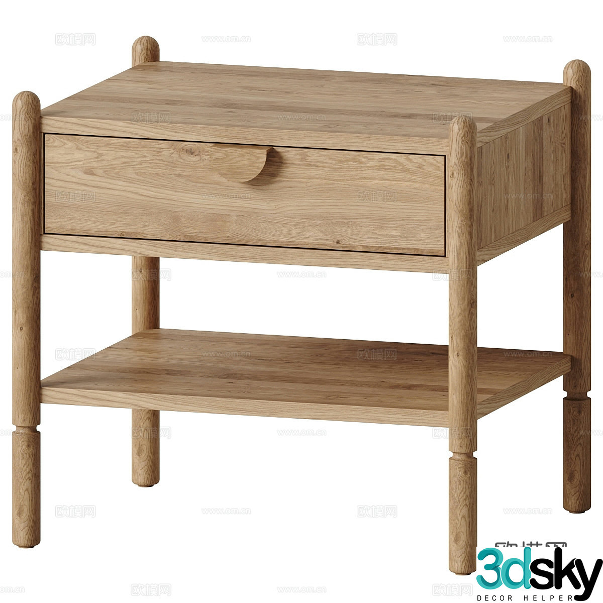 New Chinese style medieval solid wood bedside table 3D model