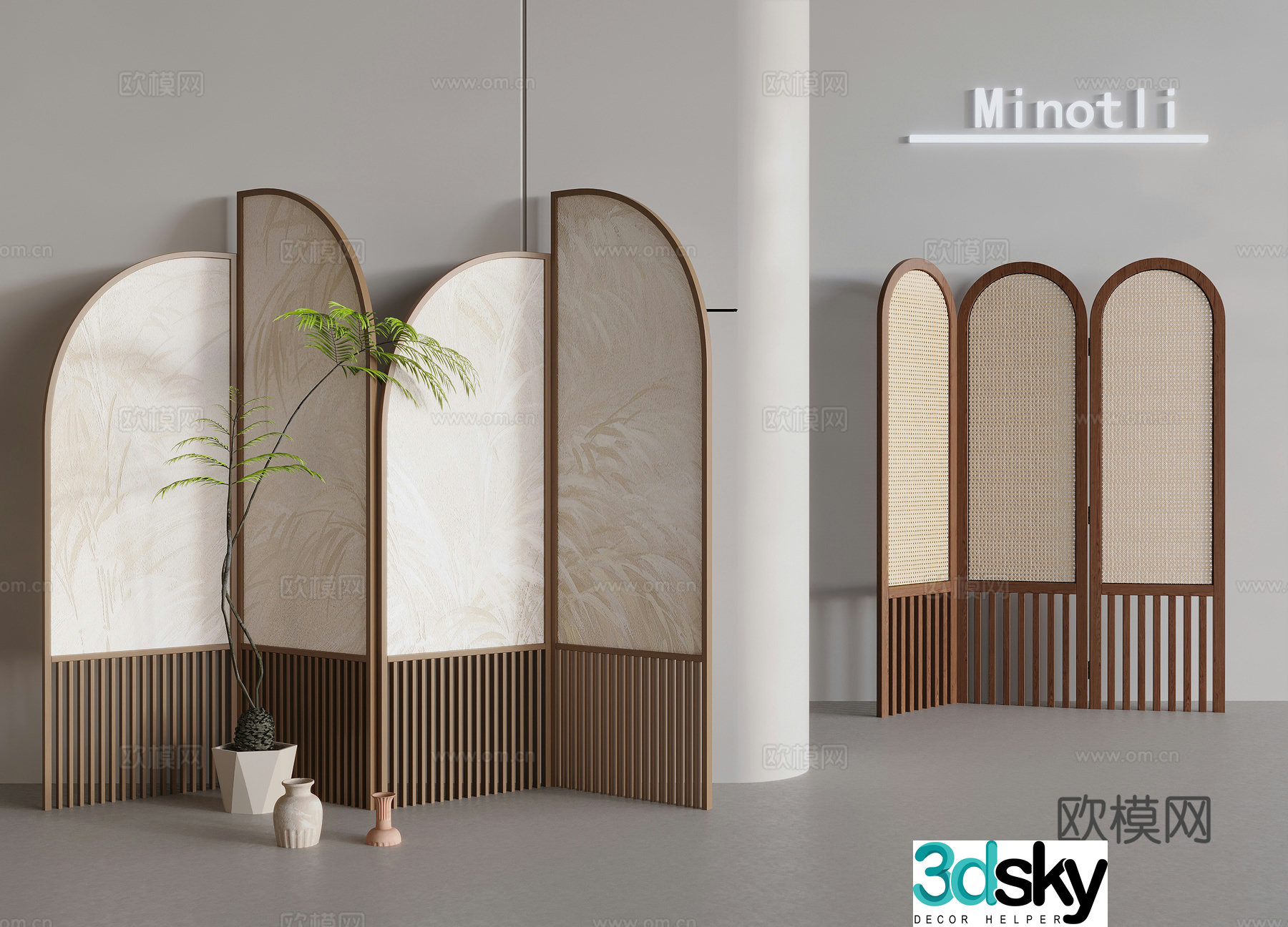 Chinese-style screen indoor and outdoor partition decorative entrance 3D model