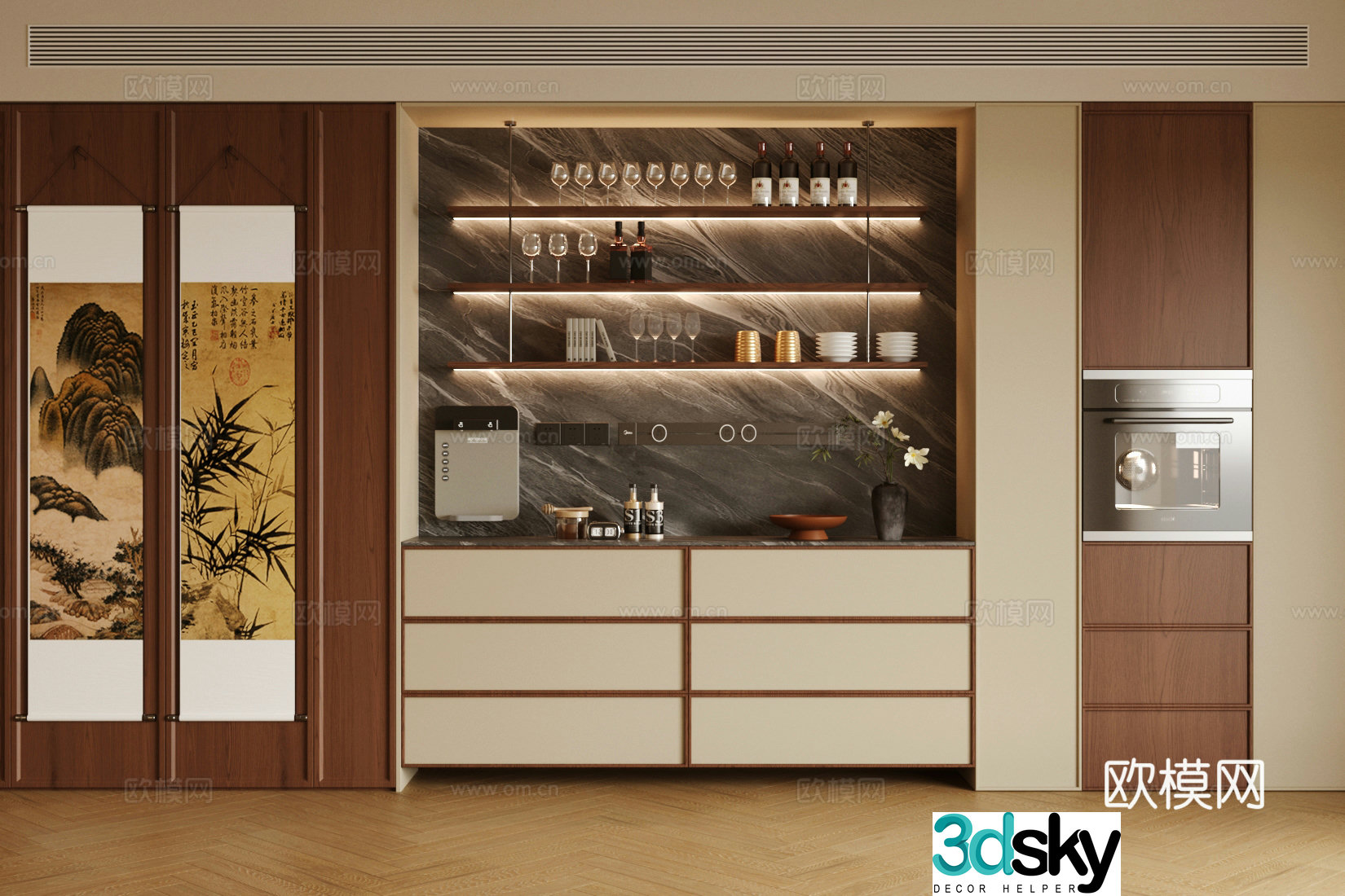 Medium retro sideboard Medium style sideboard Wine sideboard Refrigerator sideboard Tea cabinet 3D model