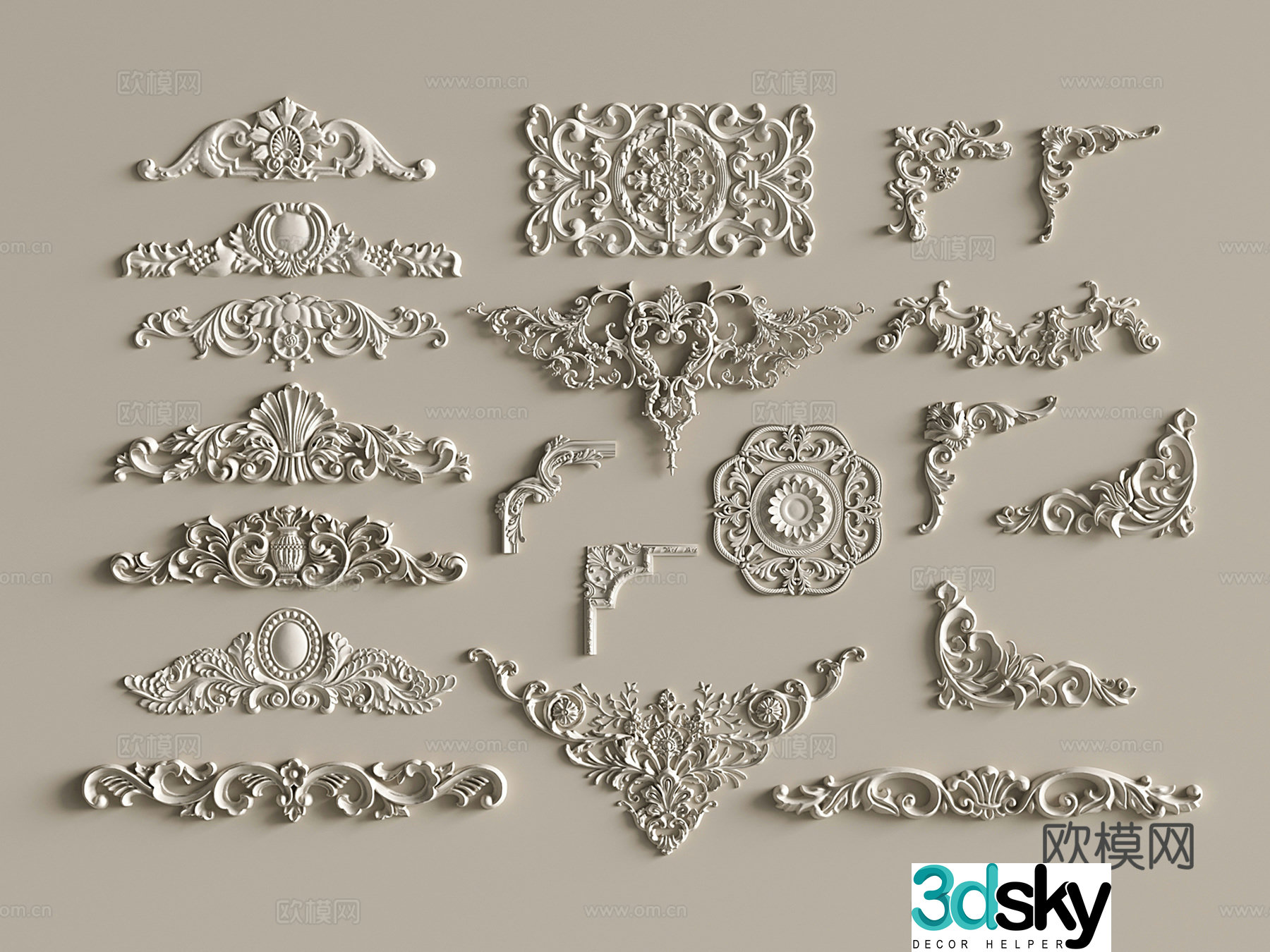 French gypsum carving European carving horn flower 3D model