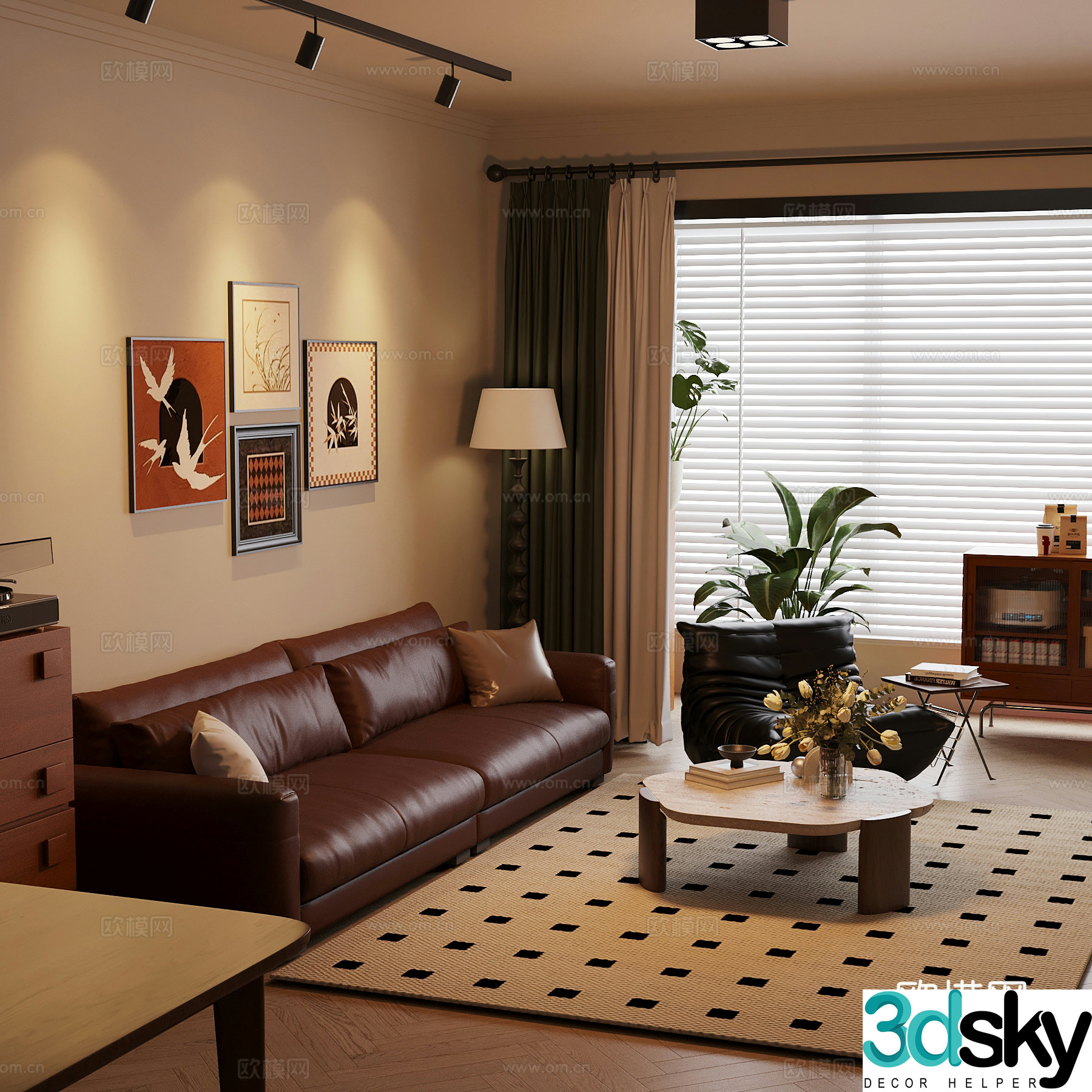 02 Middle-aged living room sofa coffee table combination 3D model