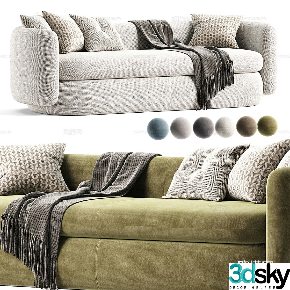 Modern Italian cream style fabric casual sofa 3d model