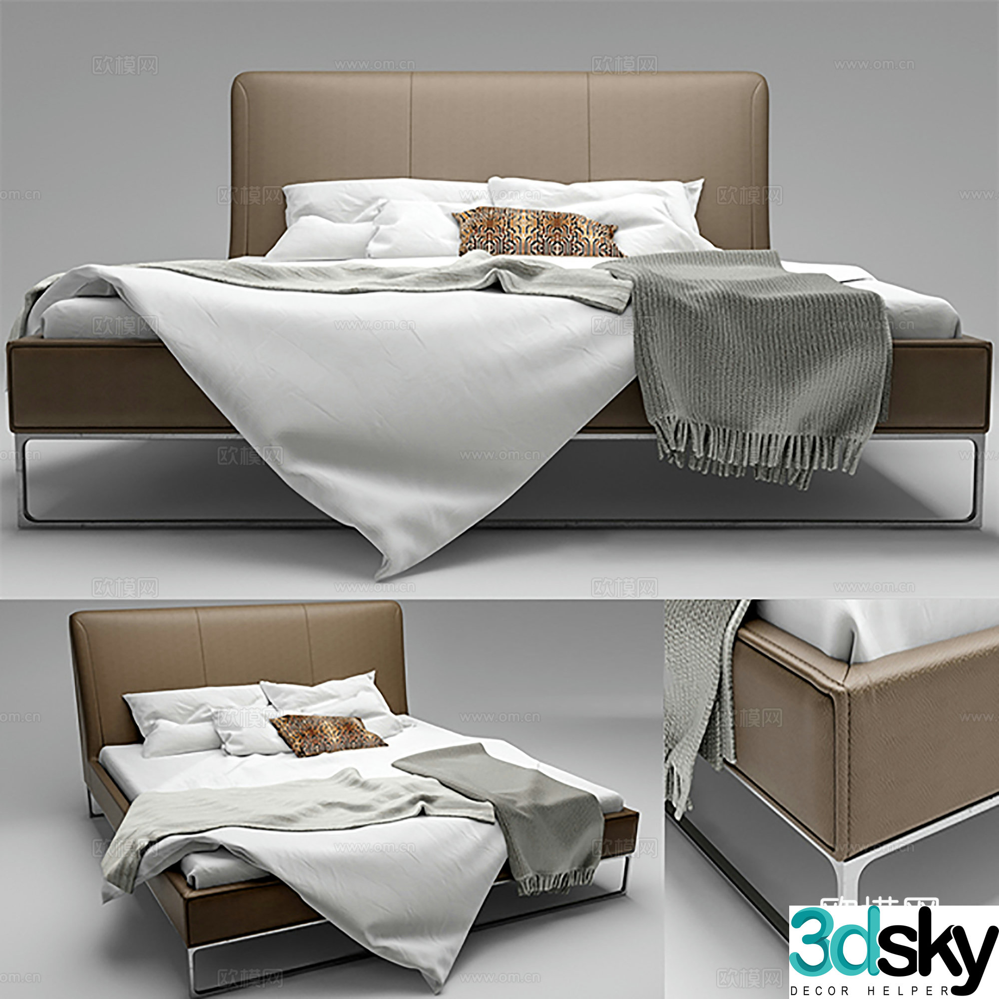 Modern Double Bed Leather Bed Bedding 3D Model