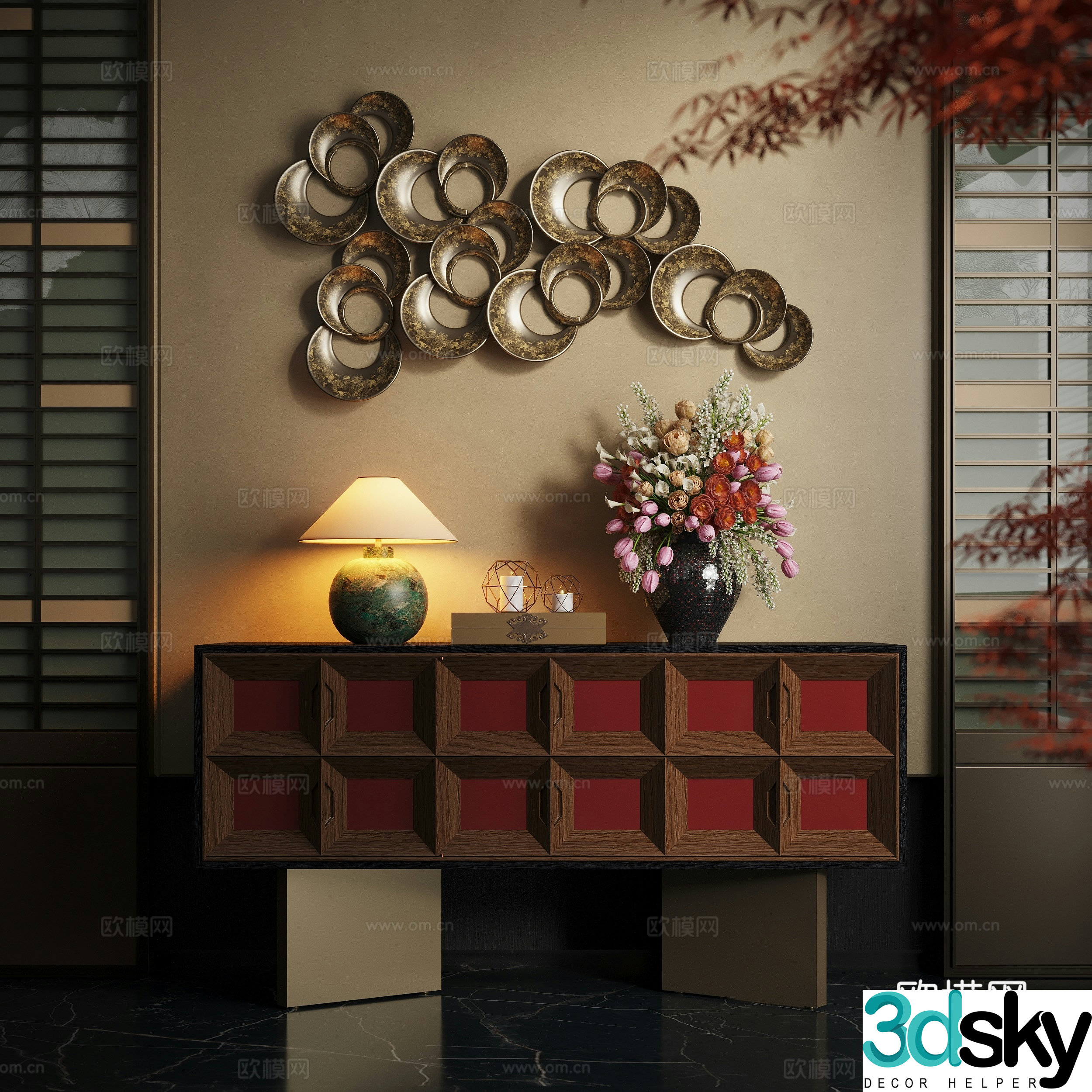 Modern end viewing platform end viewing cabinet flower pot plant porch table flower art 3D model