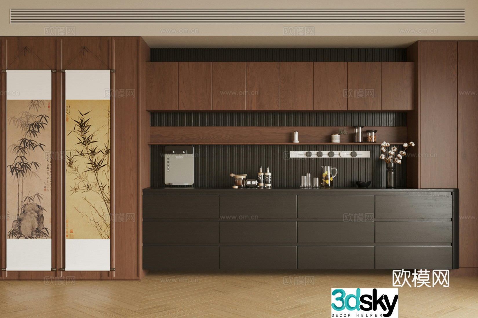Medium retro sideboard Medium style sideboard Wine sideboard Refrigerator sideboard Tea cabinet 3D model
