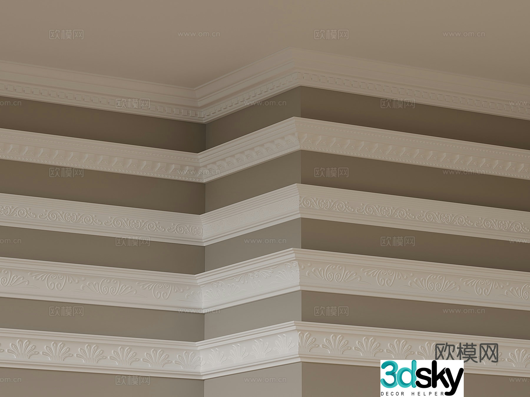 15 French gypsum line top corner line 3d model