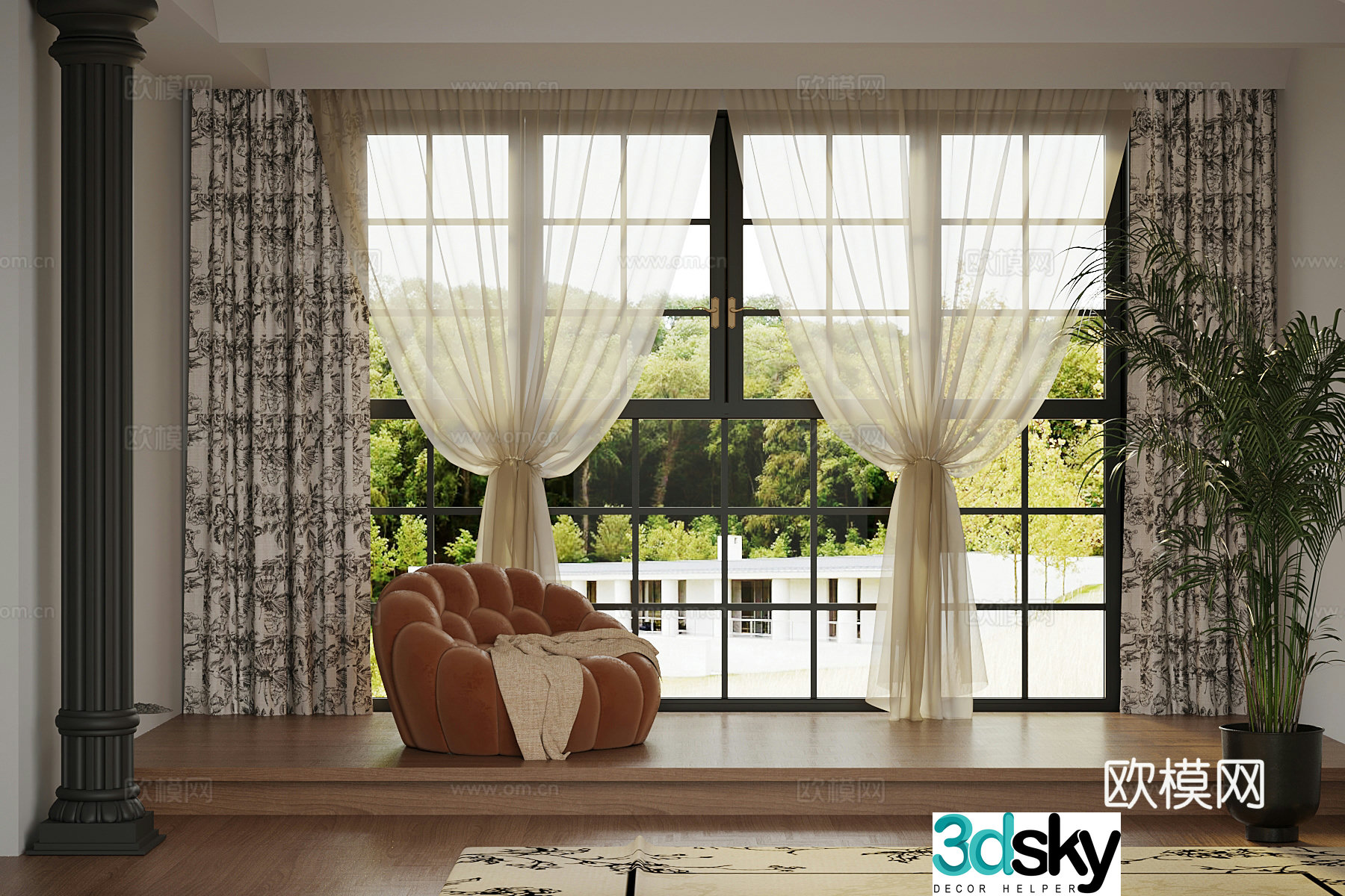 20 French Curtains Gauze 3D Model