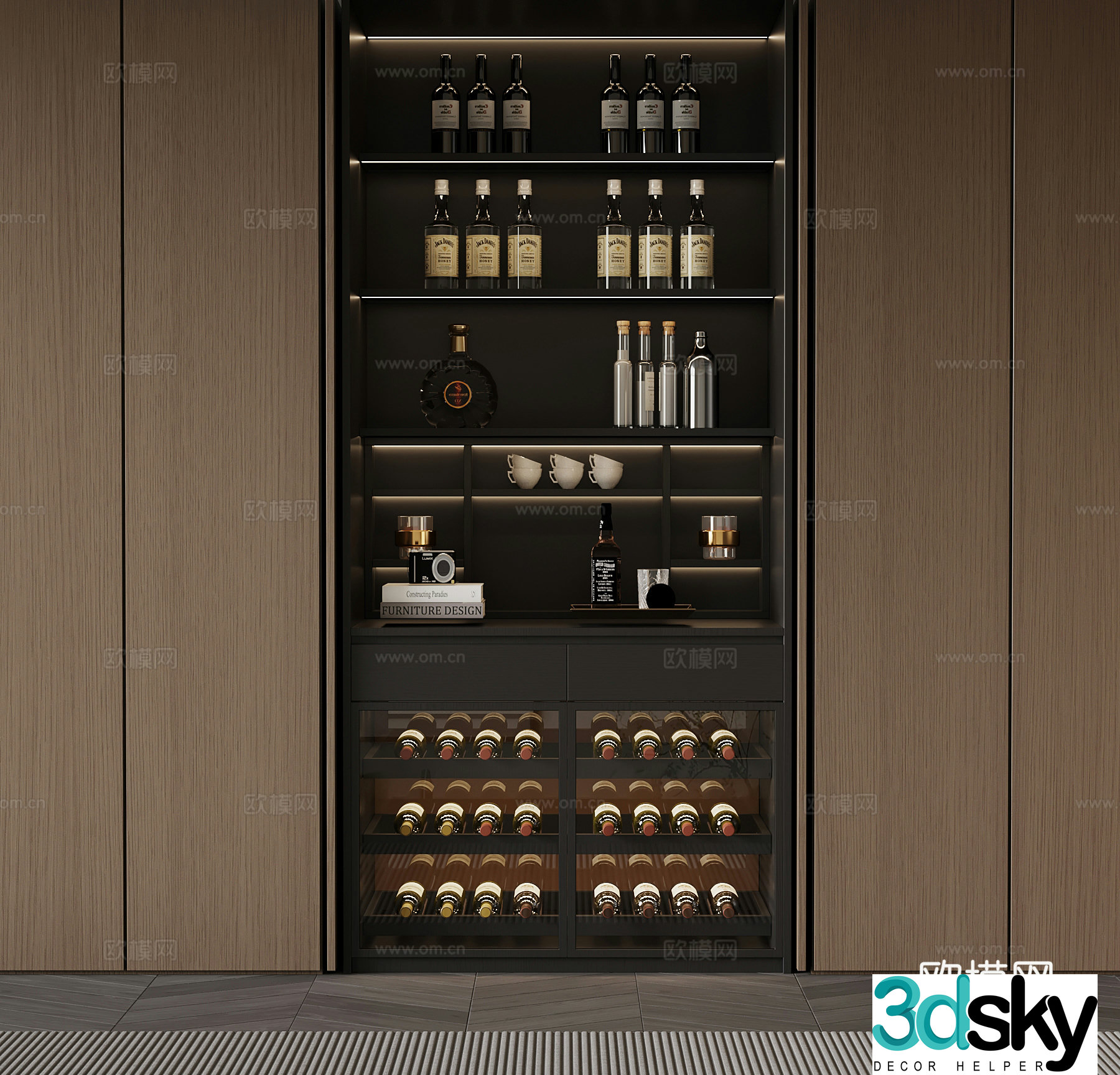 03 Italian minimalist wine cabinet wine rack 3D model