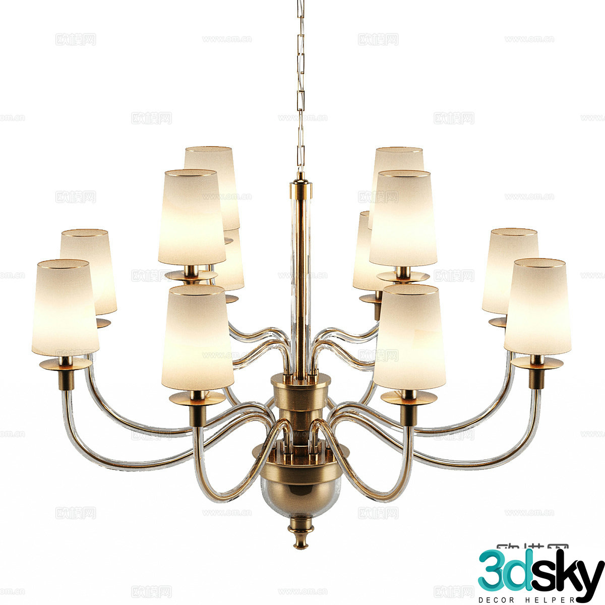 American light luxury multi-head decorative chandelier 3D model