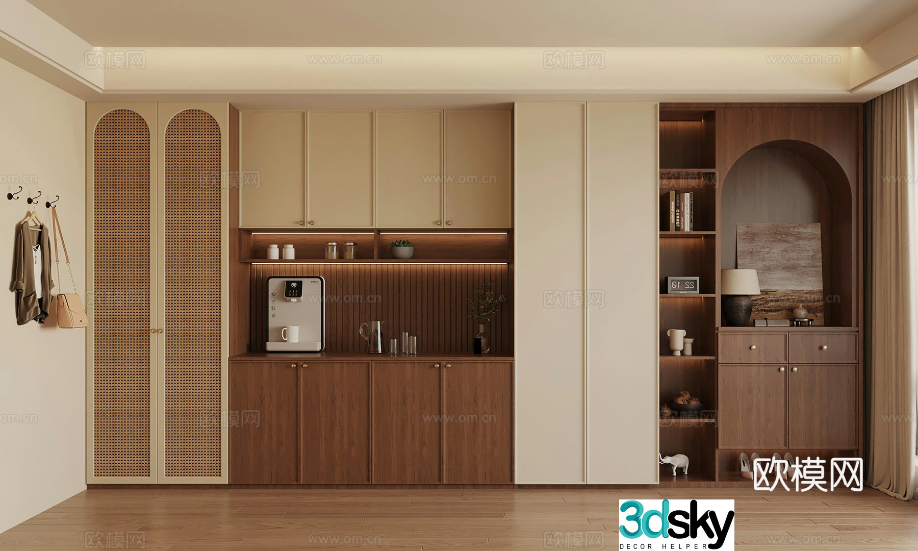 02 Middle-aged style shoe cabinet wine cabinet 3D model