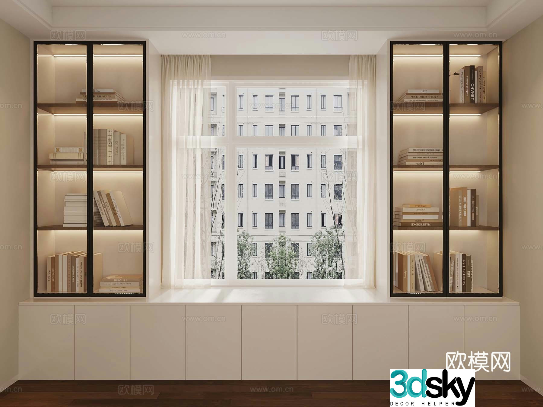 04 Modern Cream Style Bookcase Sideboard Wine Cabinet Locker 3D Model
