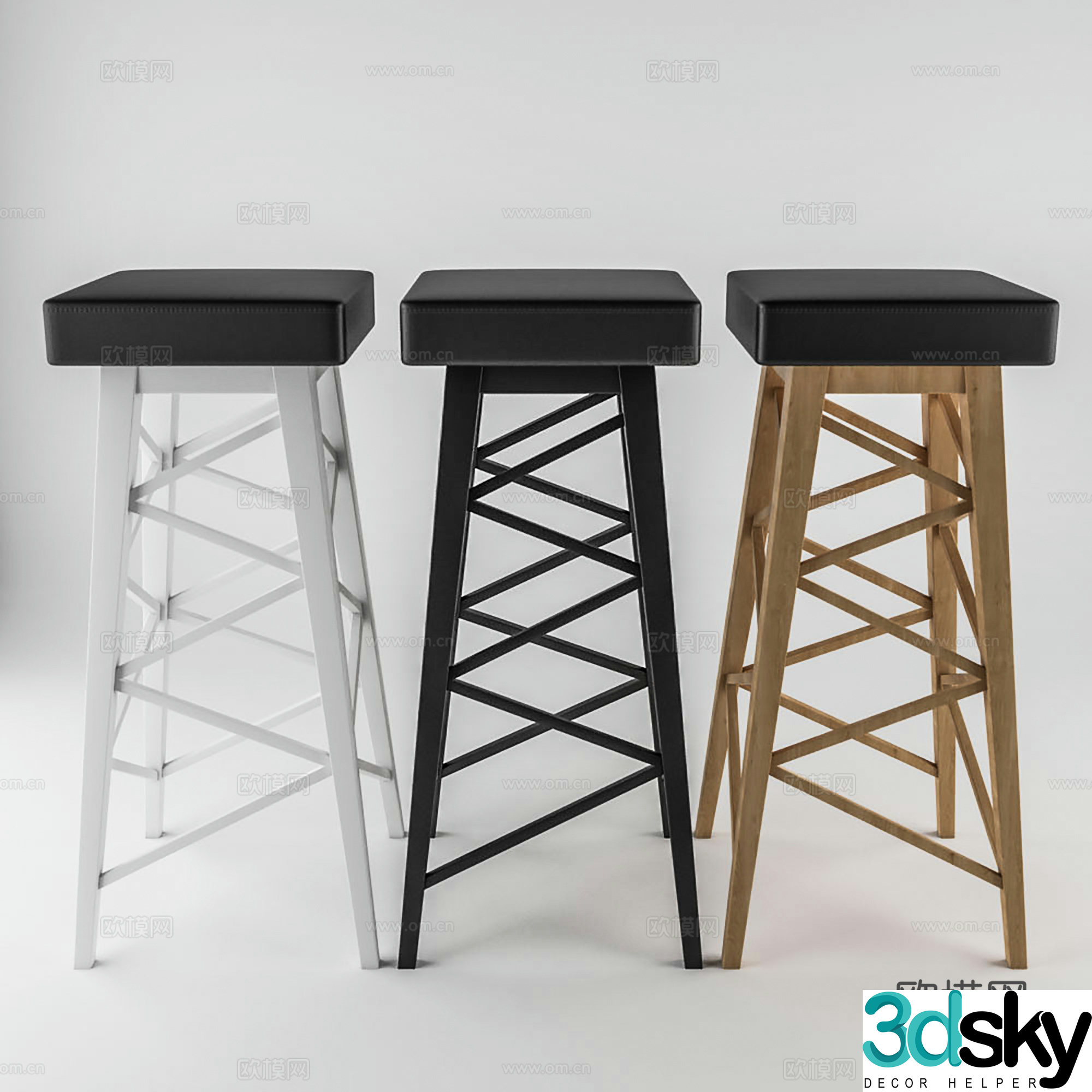Modern bar chair Solid wood bar chair Cafe restaurant bar chair 3d model