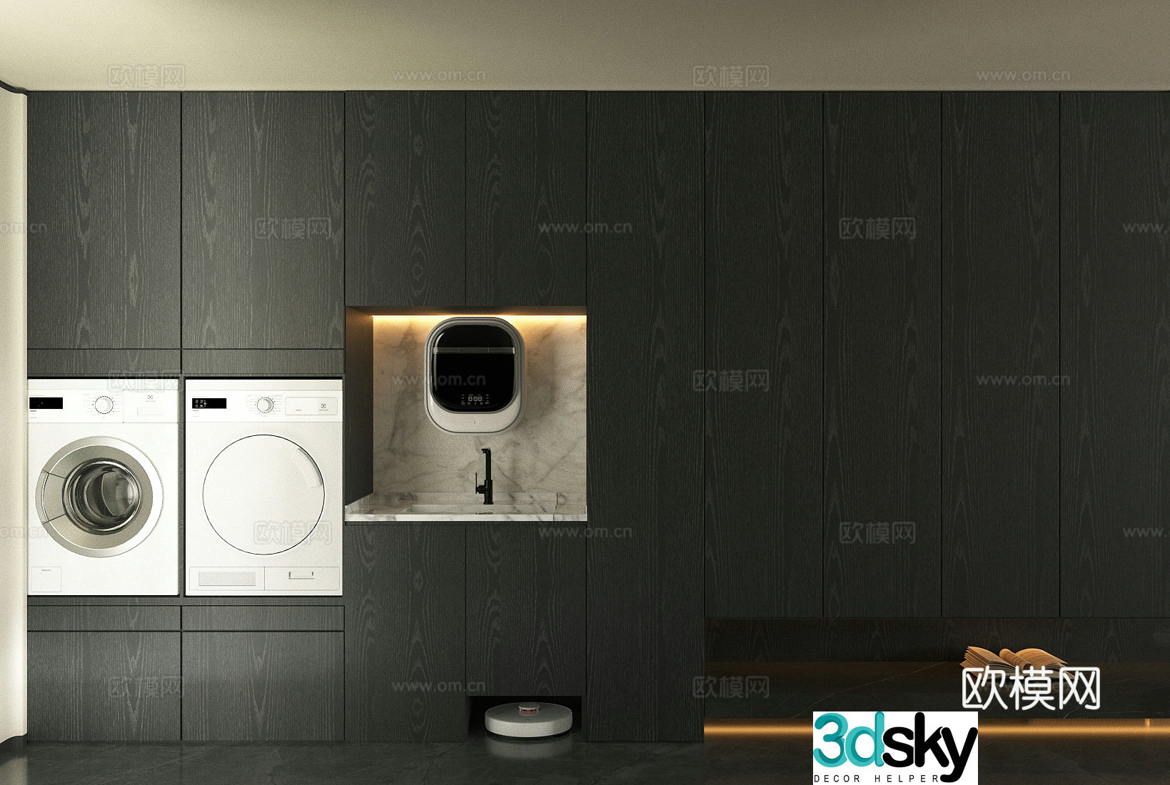 Log-wind balcony washing machine cabinet wall-mounted washing machine washing machine hand dryer sweeping robot 3D model