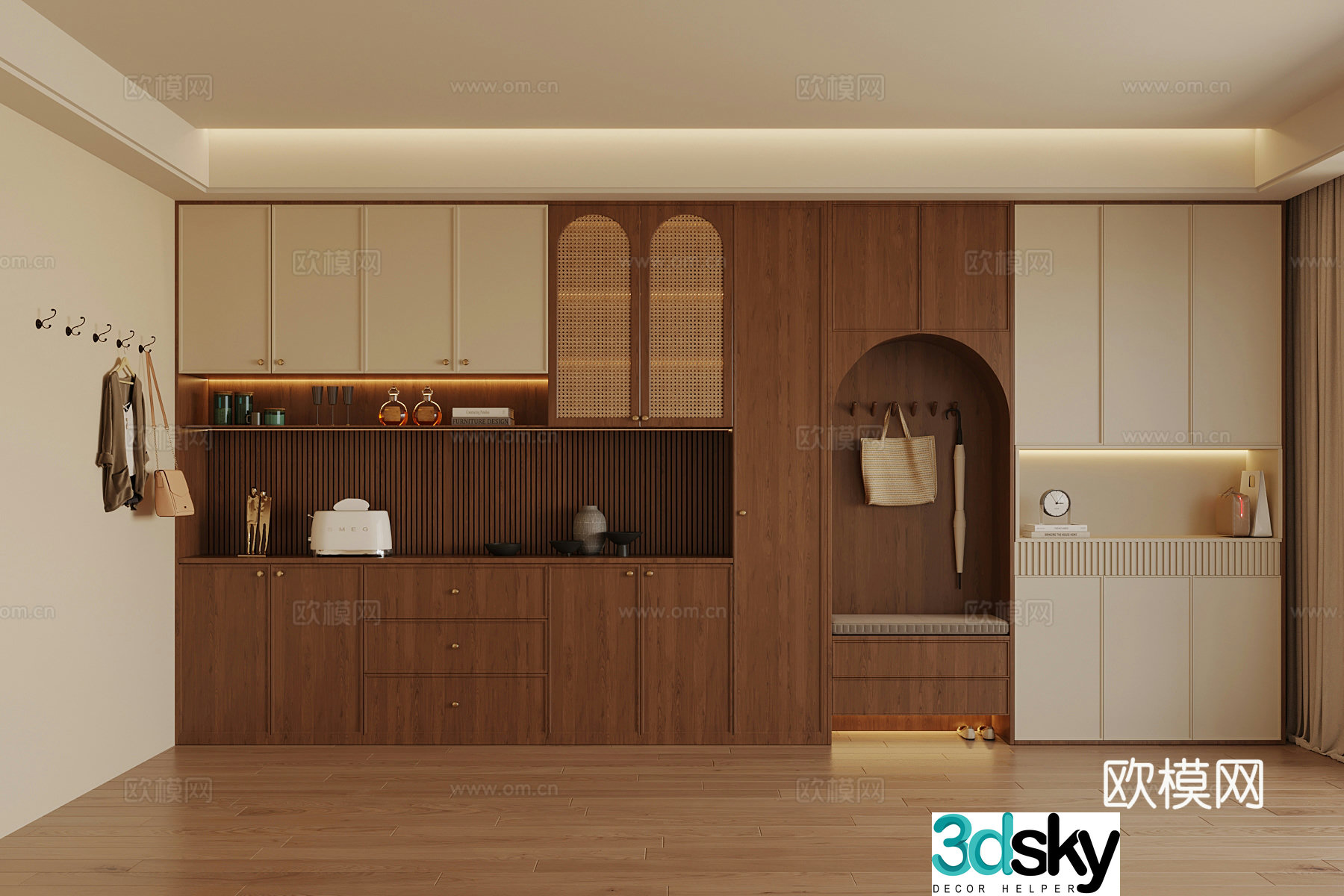 01 Middle-aged style shoe cabinet wine cabinet 3D model