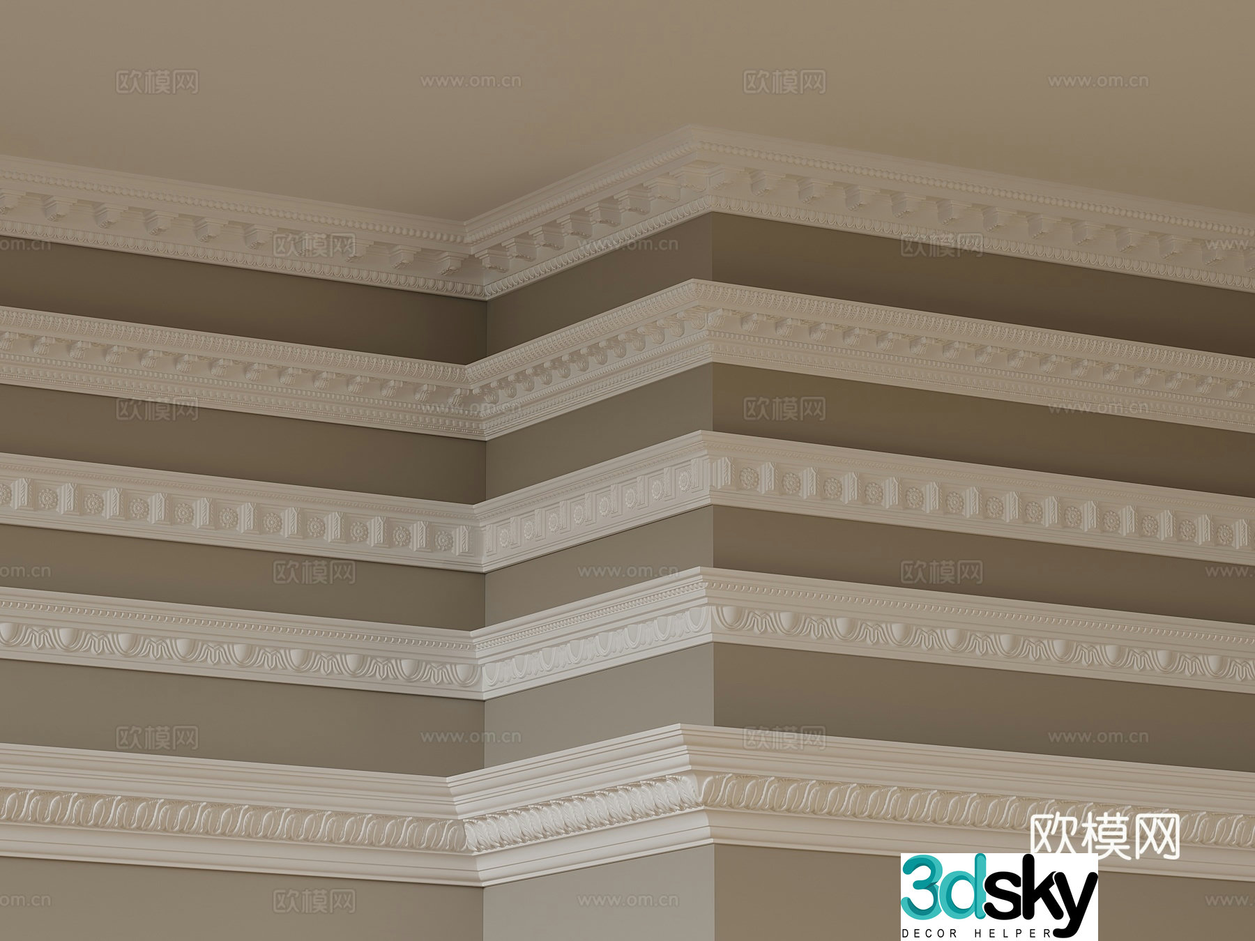 14 French gypsum line top corner line 3d model