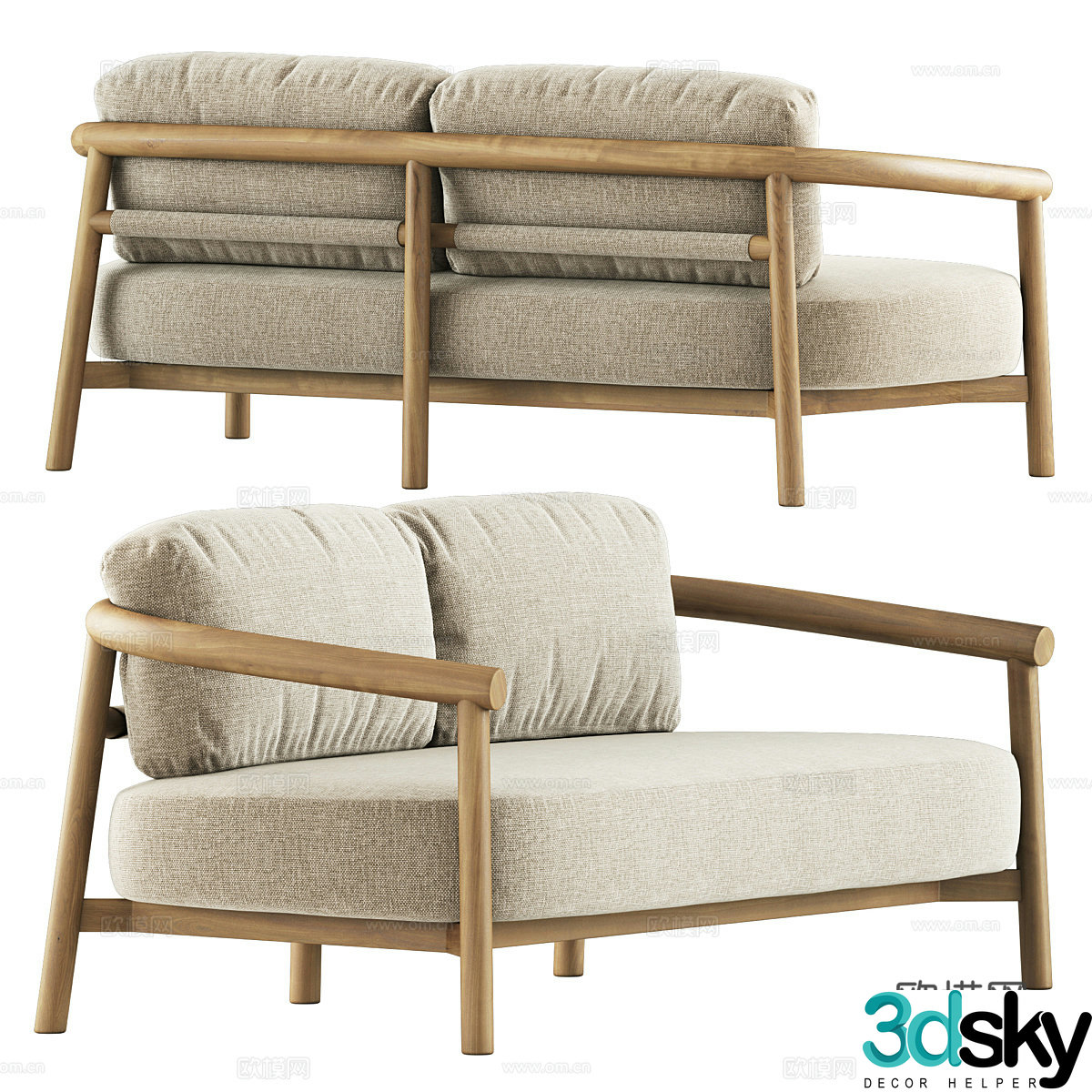 New Chinese style fabric wooden casual sofa 3D model