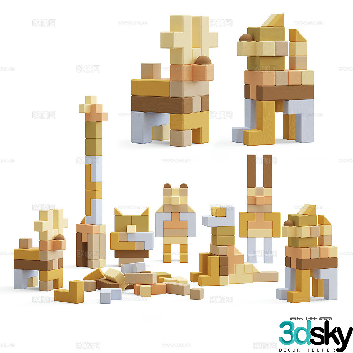 Modern cream style children’s building blocks toys 3d model