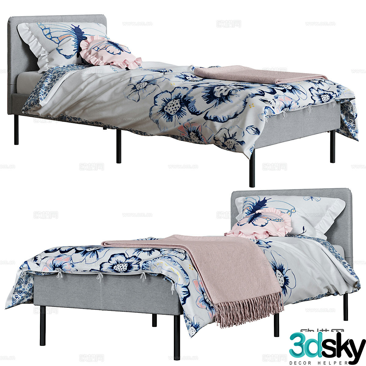 Modern children’s fabric single bed 3d model