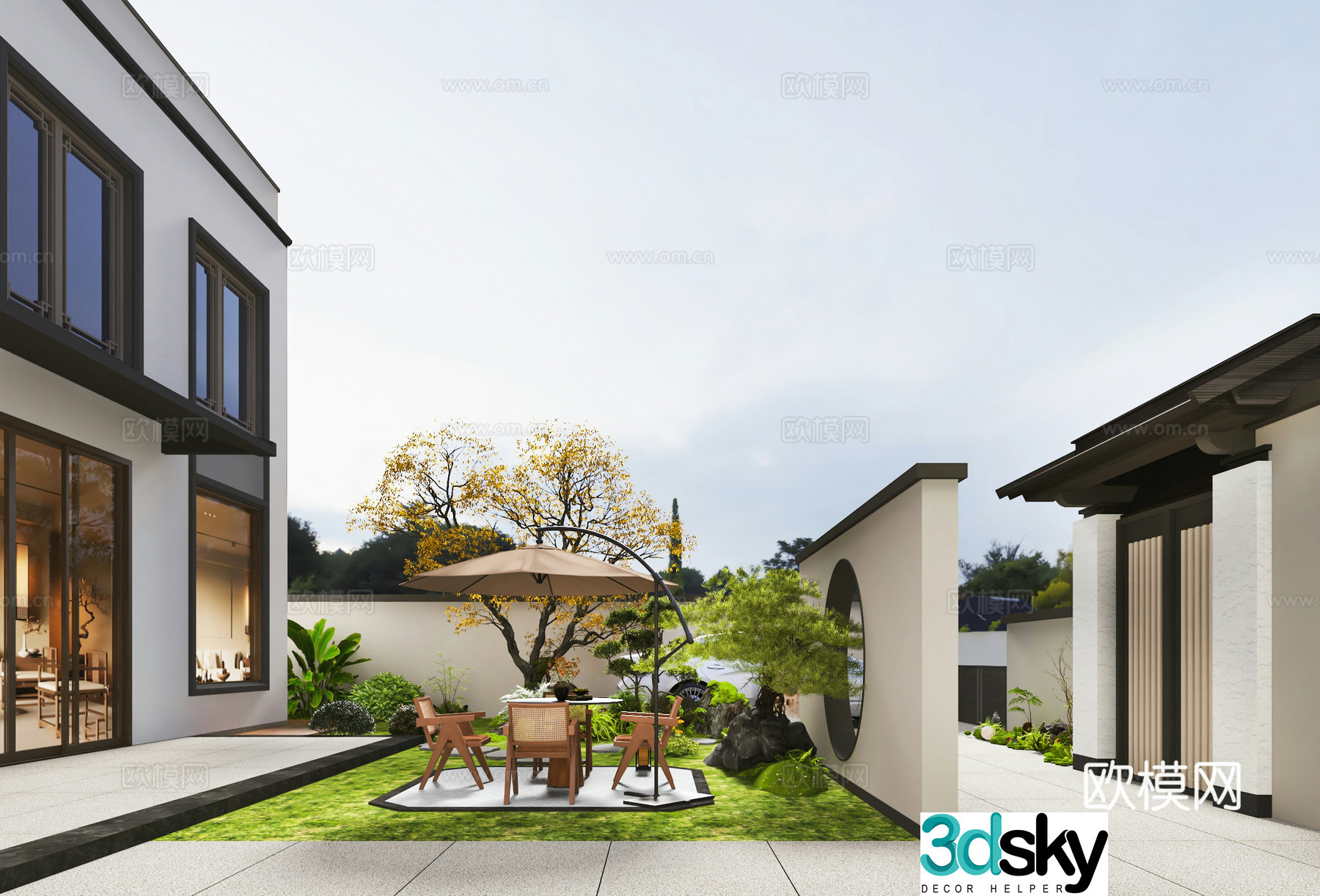 New Chinese style garden landscape courtyard 3d model