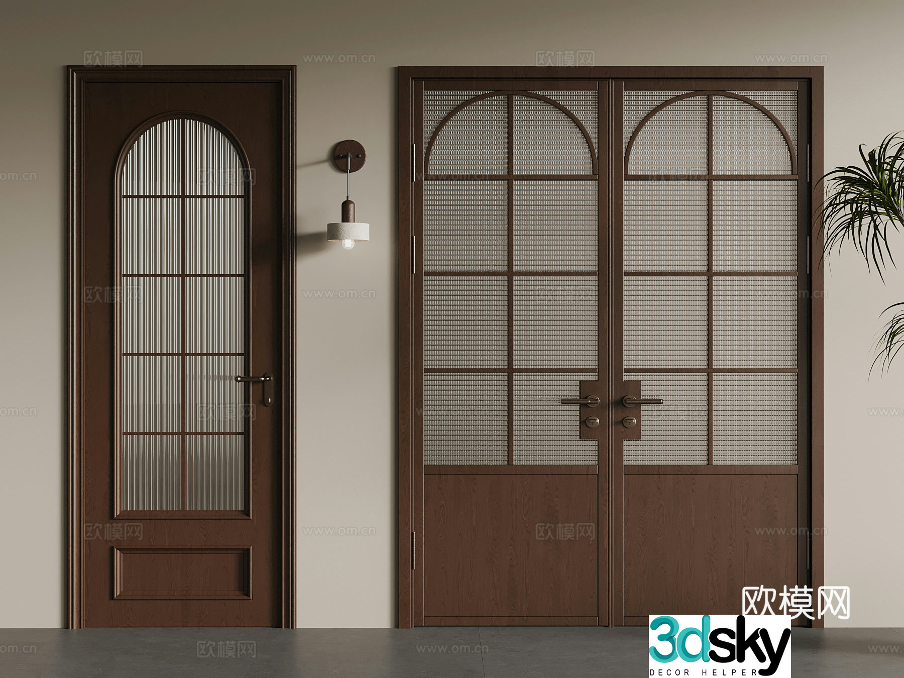 01 Other doors medieval style single-open door double-open door wall light 3D model