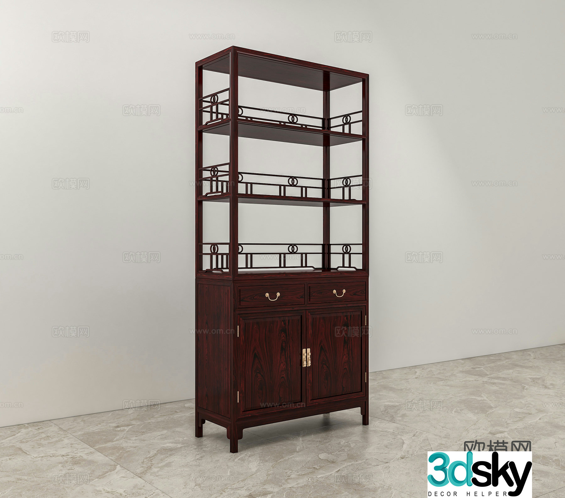 Chinese style storage cabinet storage rack solid wood mahogany 3D model