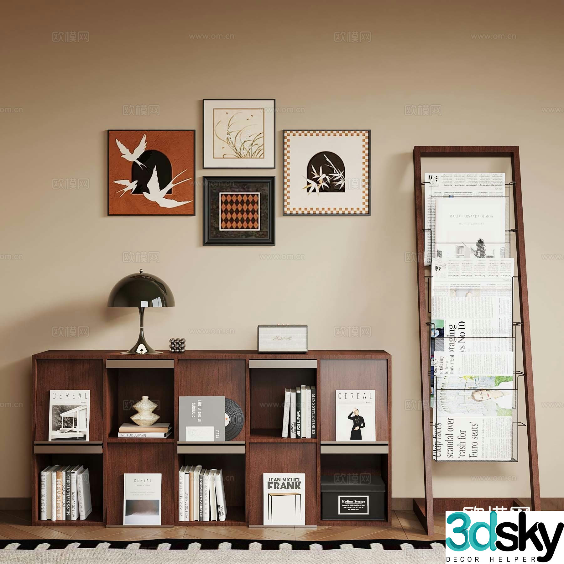 19 French medieval style bookcase bookshelf decorative painting 3d model