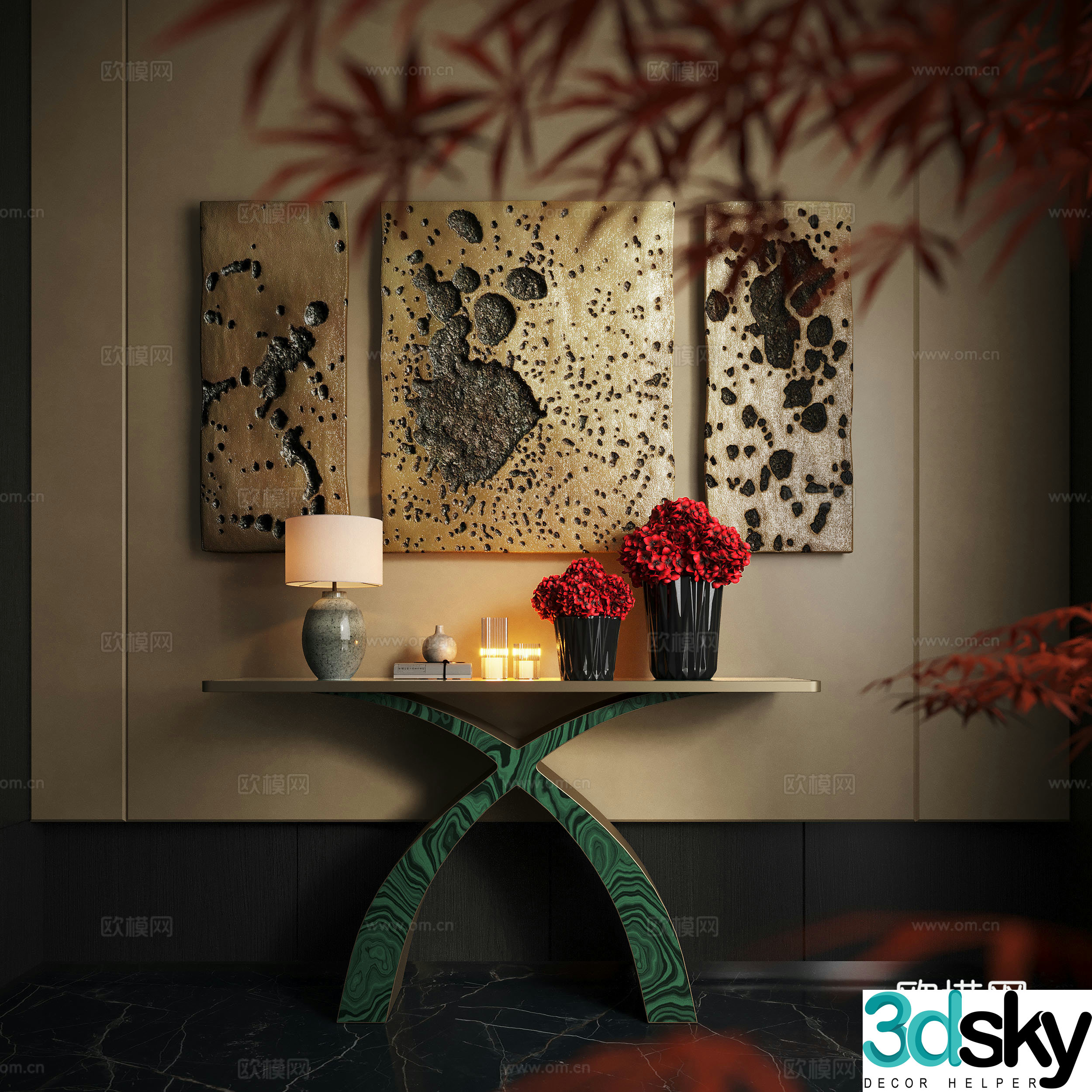 Modern end viewing platform end viewing cabinet flower pot plant porch table flower art 3D model