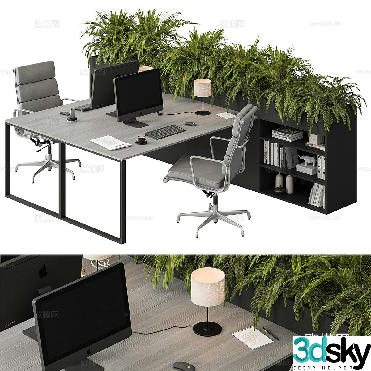 Modern minimalist office desk and chair combination 3D model