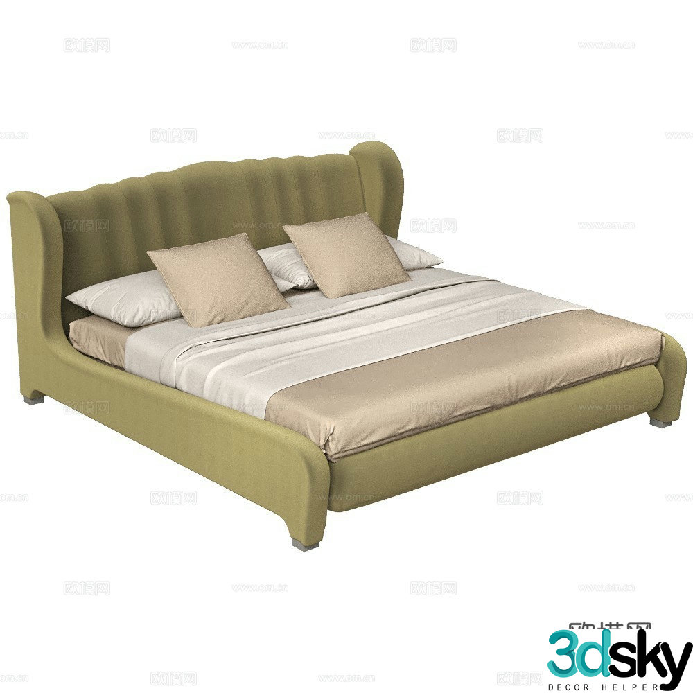 Modenese European classical double bed European fabric bed Retro double bed 3D model