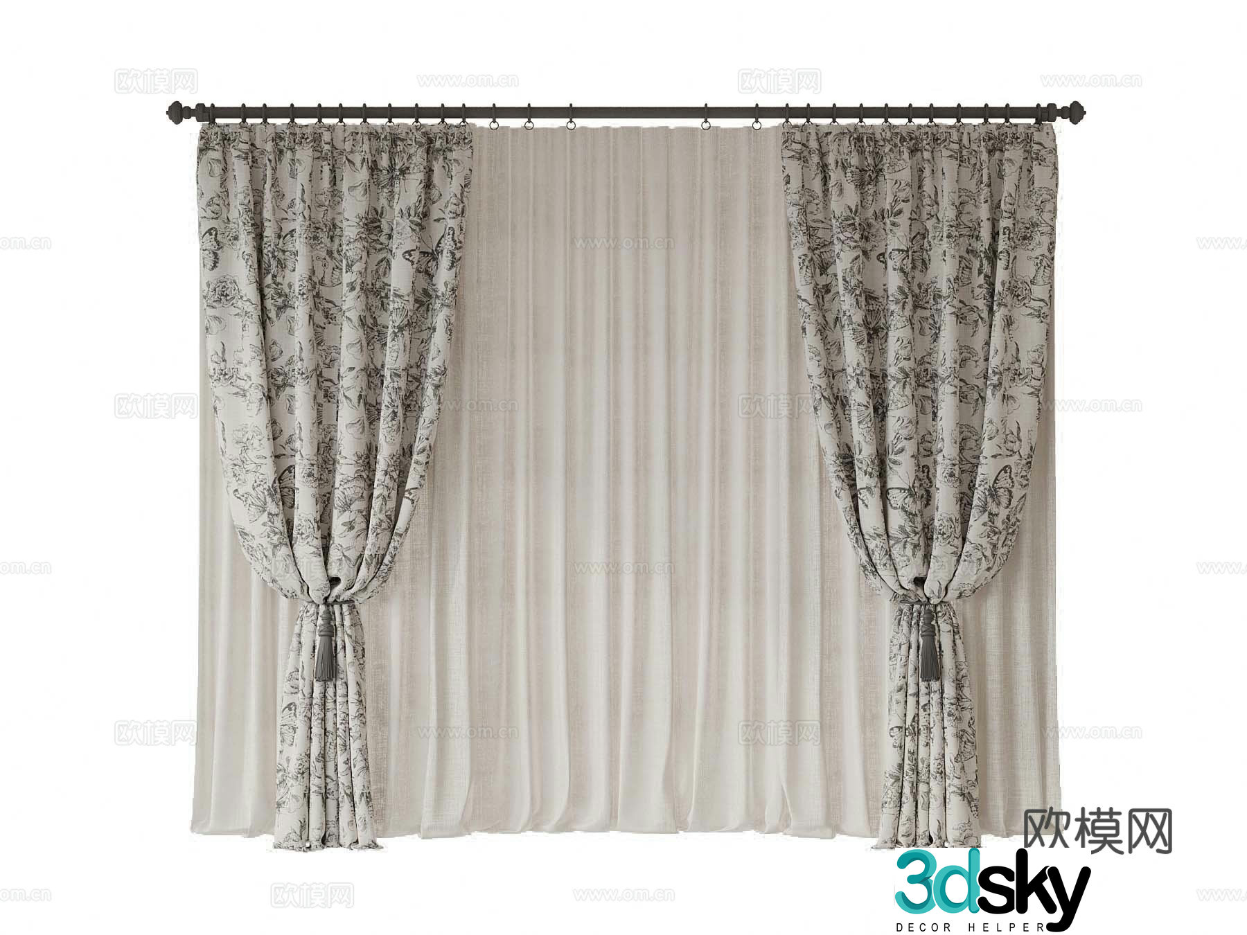 French retro curtain floral curtain 3d model