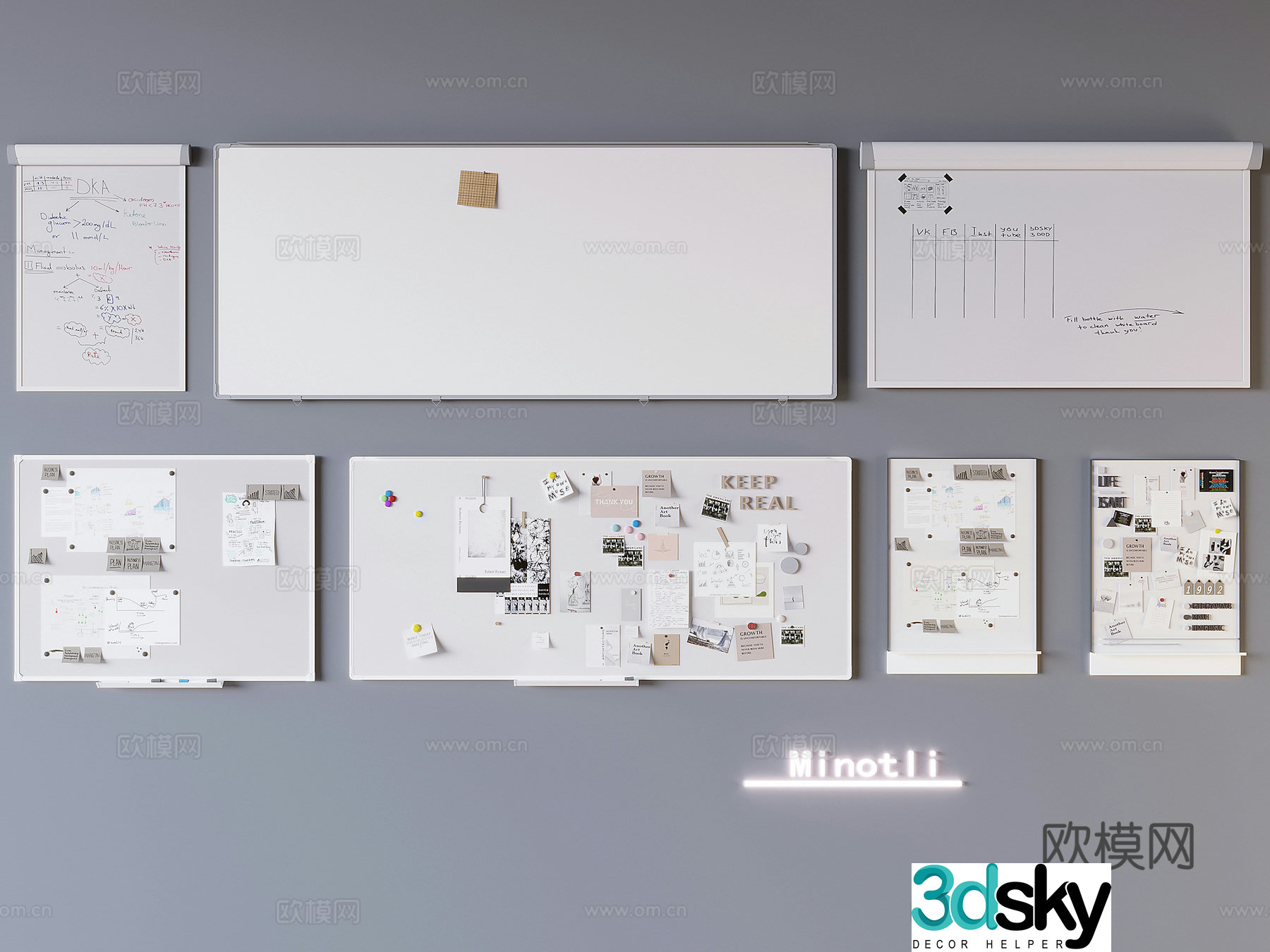 Office whiteboard message board Display board Mobile whiteboard Magnetic writing board sticky notes Conference whiteboard 3D model