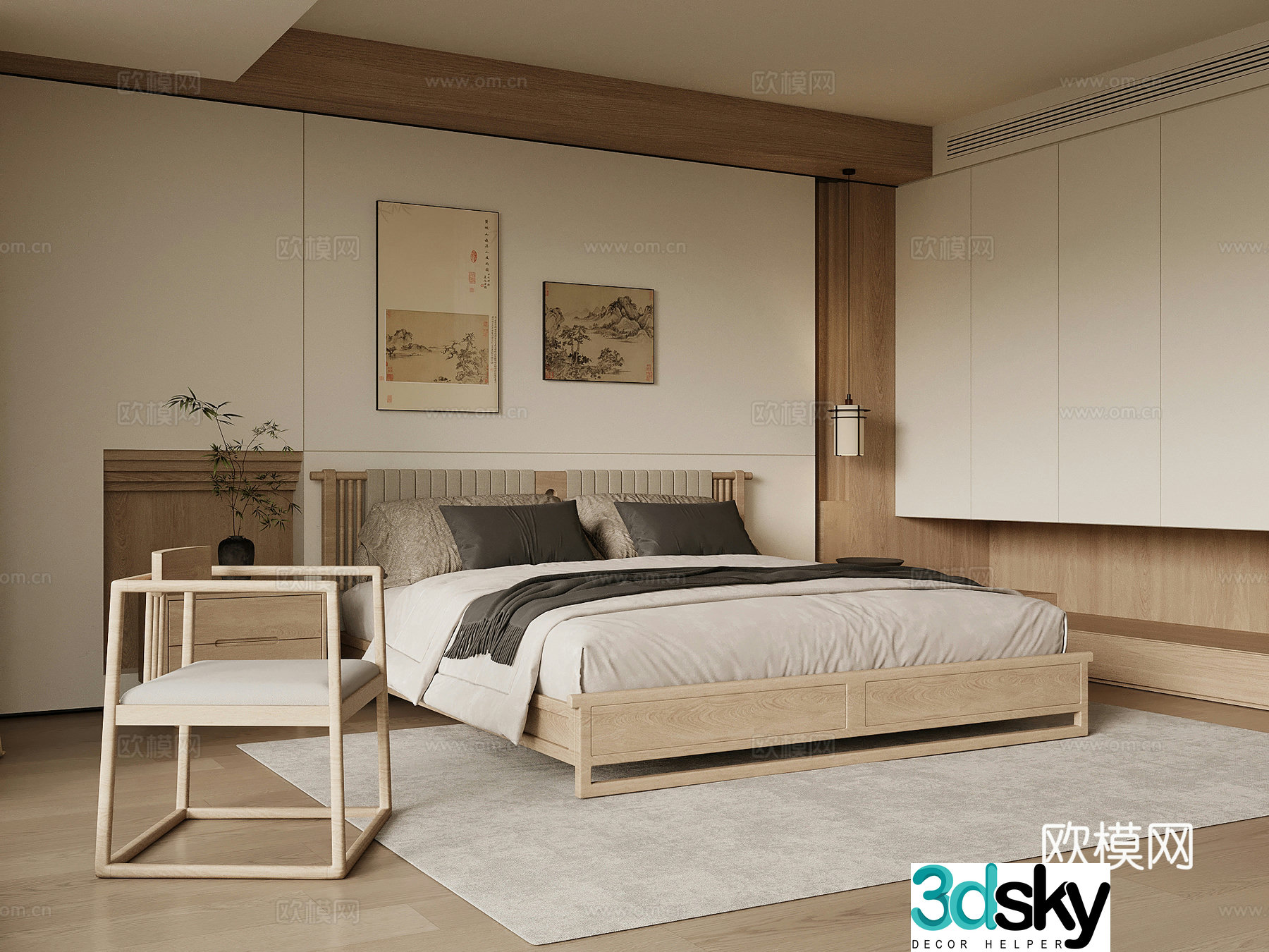 Bedroom Song style bedroom Double bed nightstand 3d model