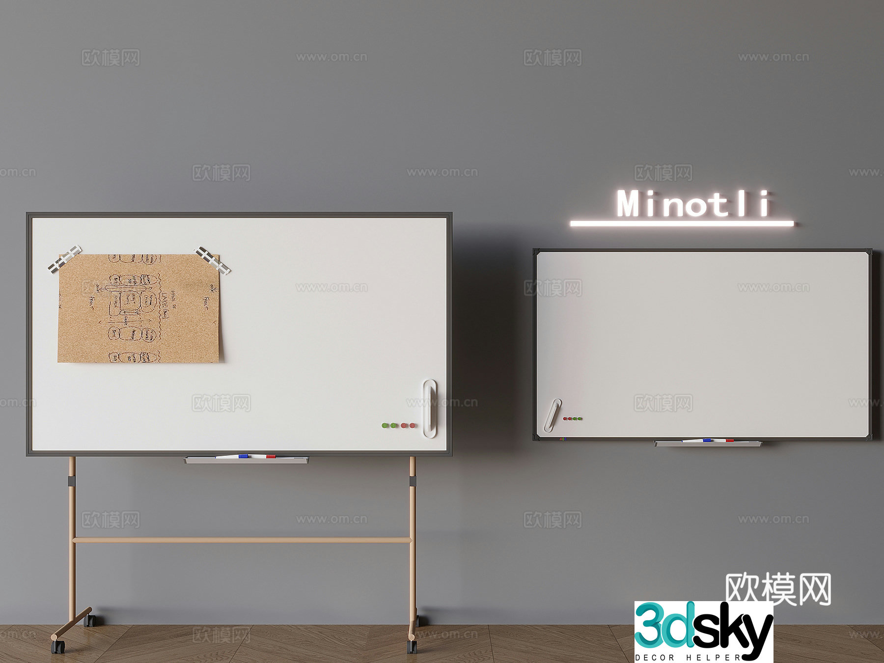 Office whiteboard message board Display board Mobile whiteboard Magnetic writing board sticky notes Conference whiteboard 3D model