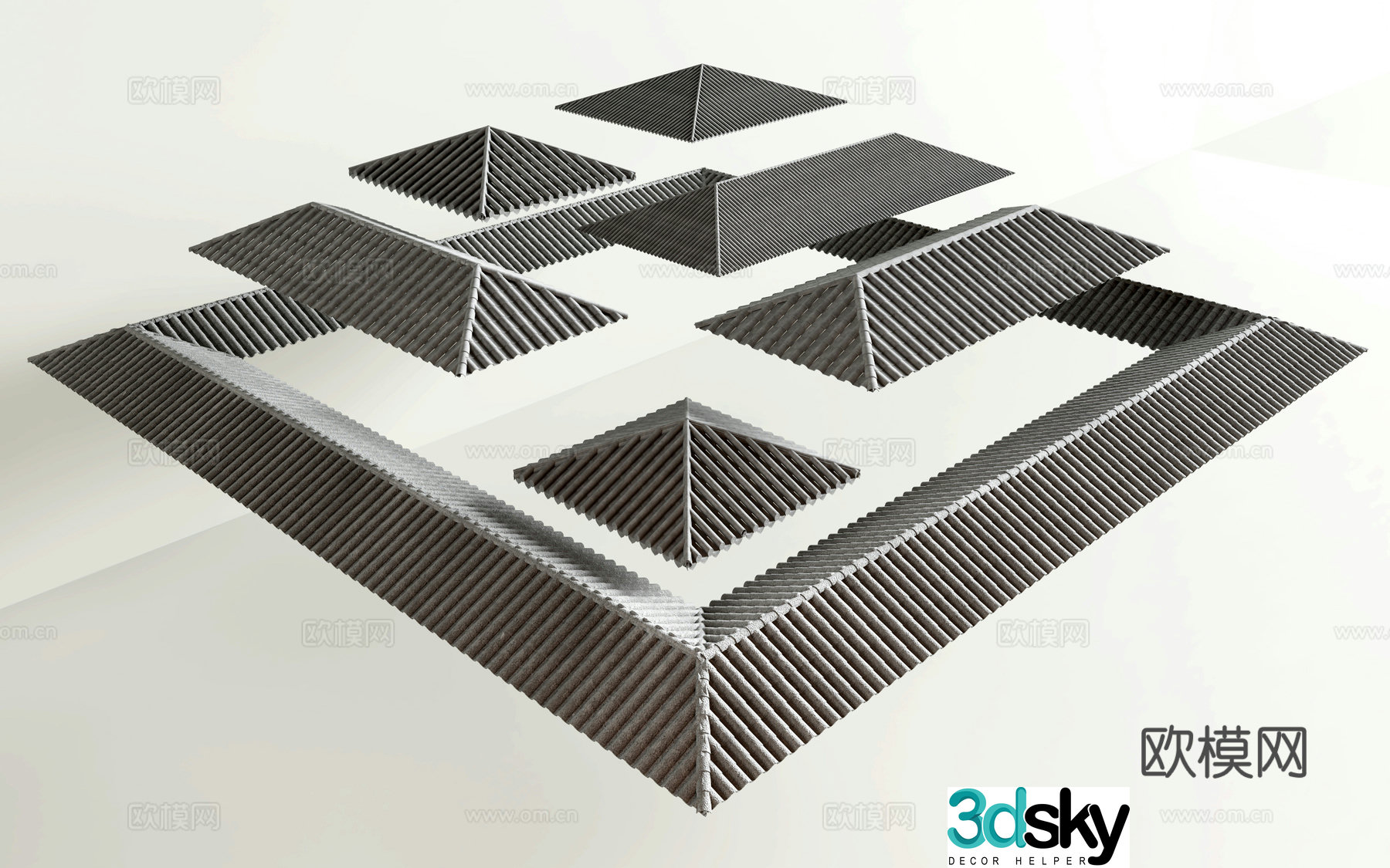 Chinese style eaves tile roof 3D model