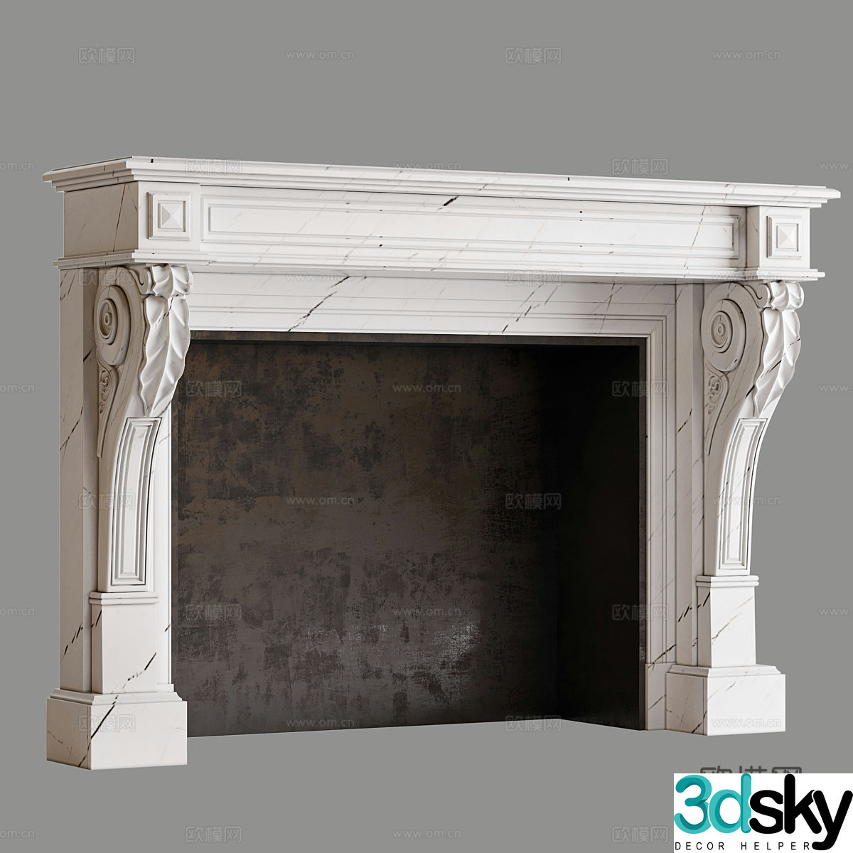 French light luxury stone fireplace 3d model