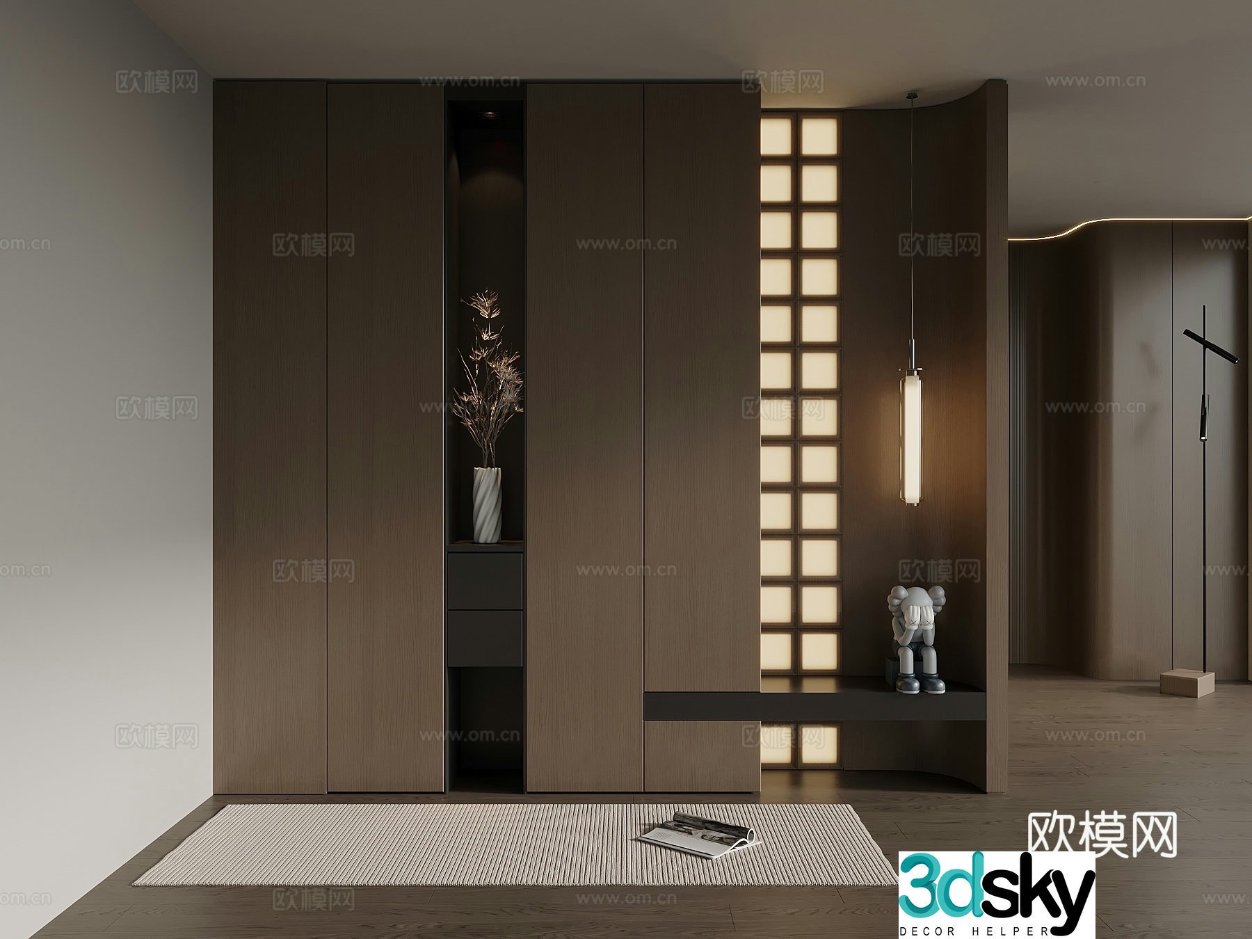 Italian minimalist porch cabinet door-entry shoe cabinet porch background 3D model