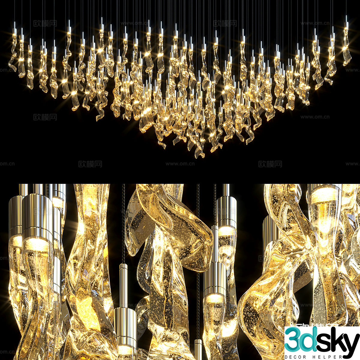 Modern light luxury glass craft chandelier 3d model