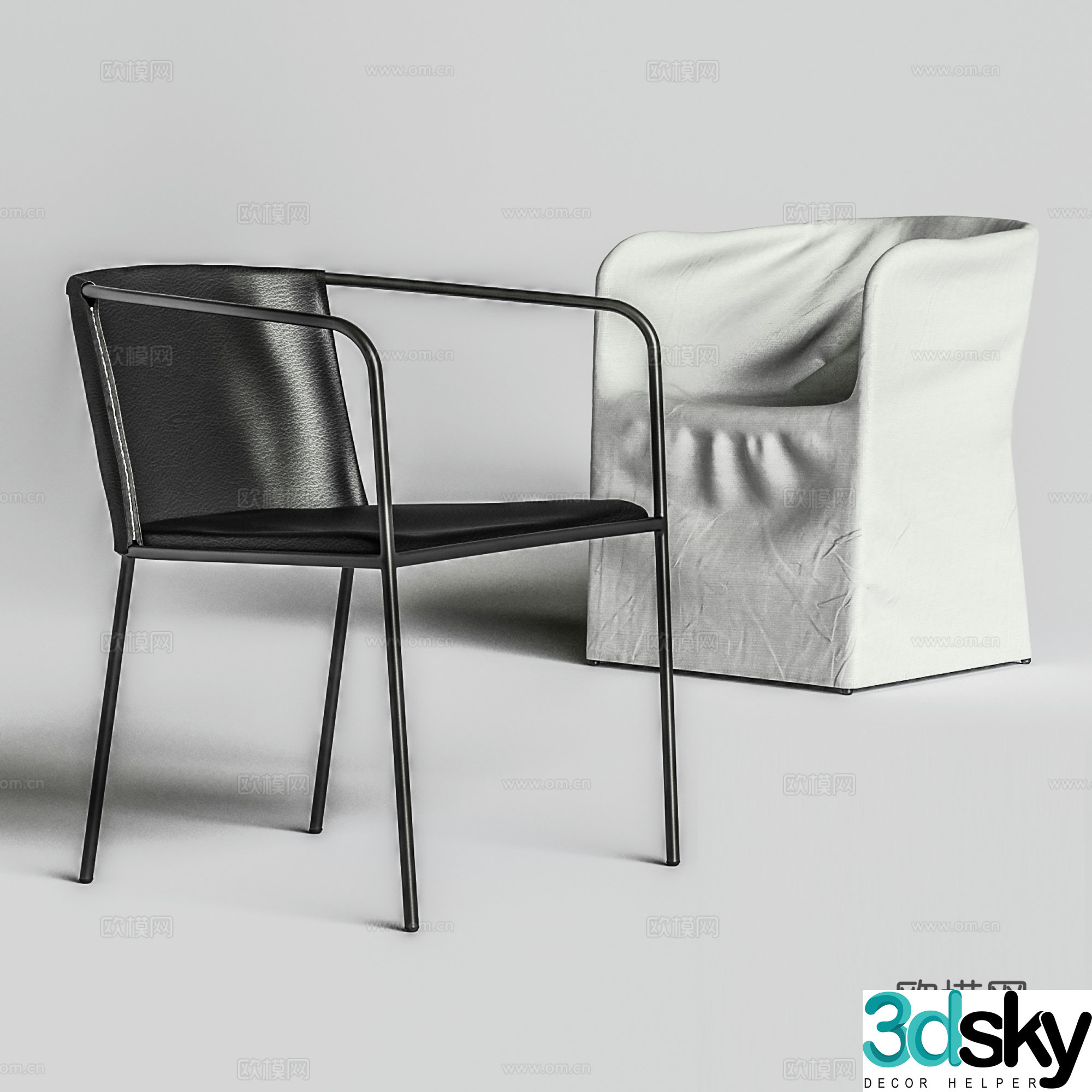 Modern casual chair leather chair dining chair single chair 3d model