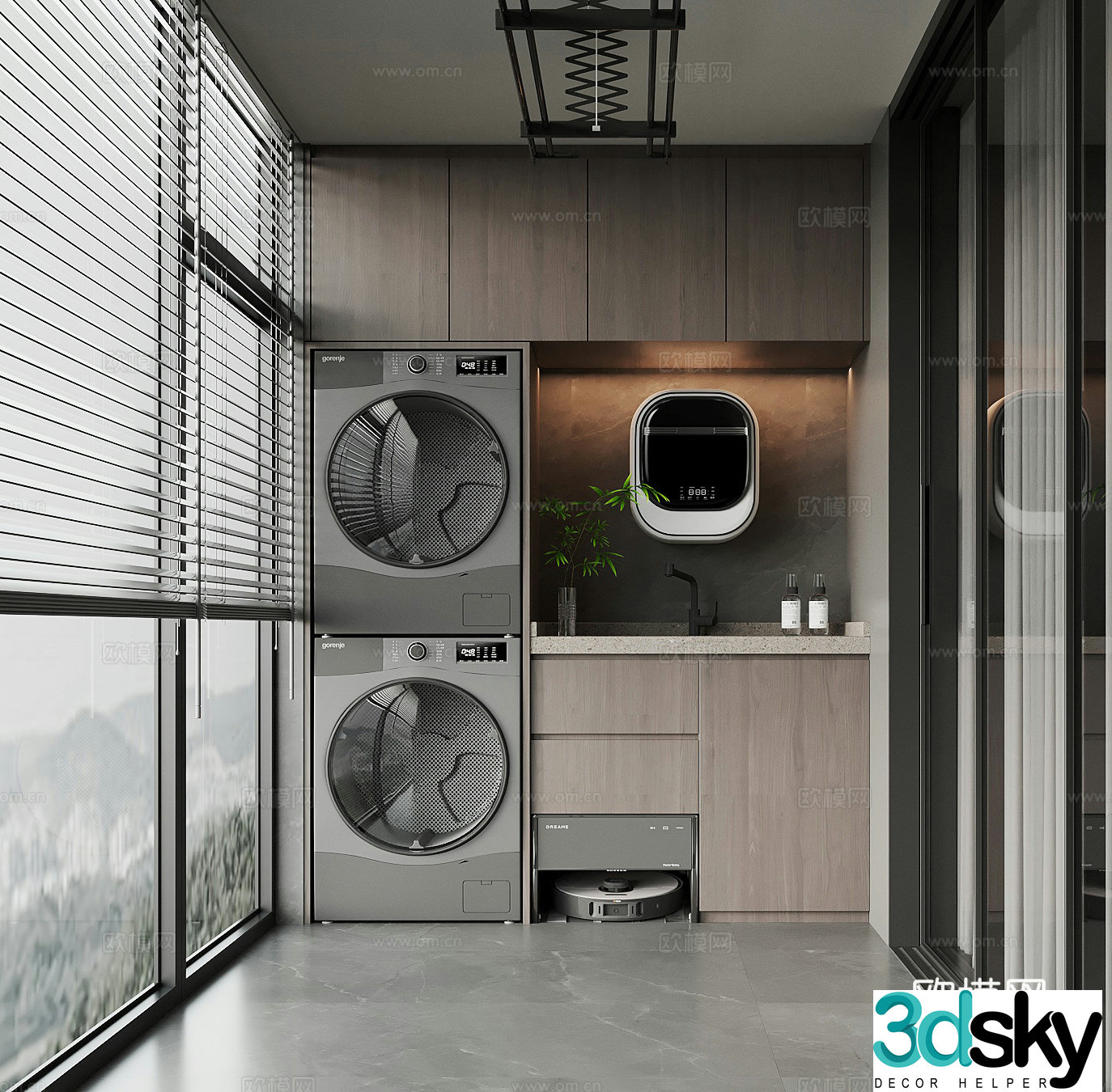 Modern balcony washing machine cabinet clothes drying rack sweeping robot 3d model 3d model