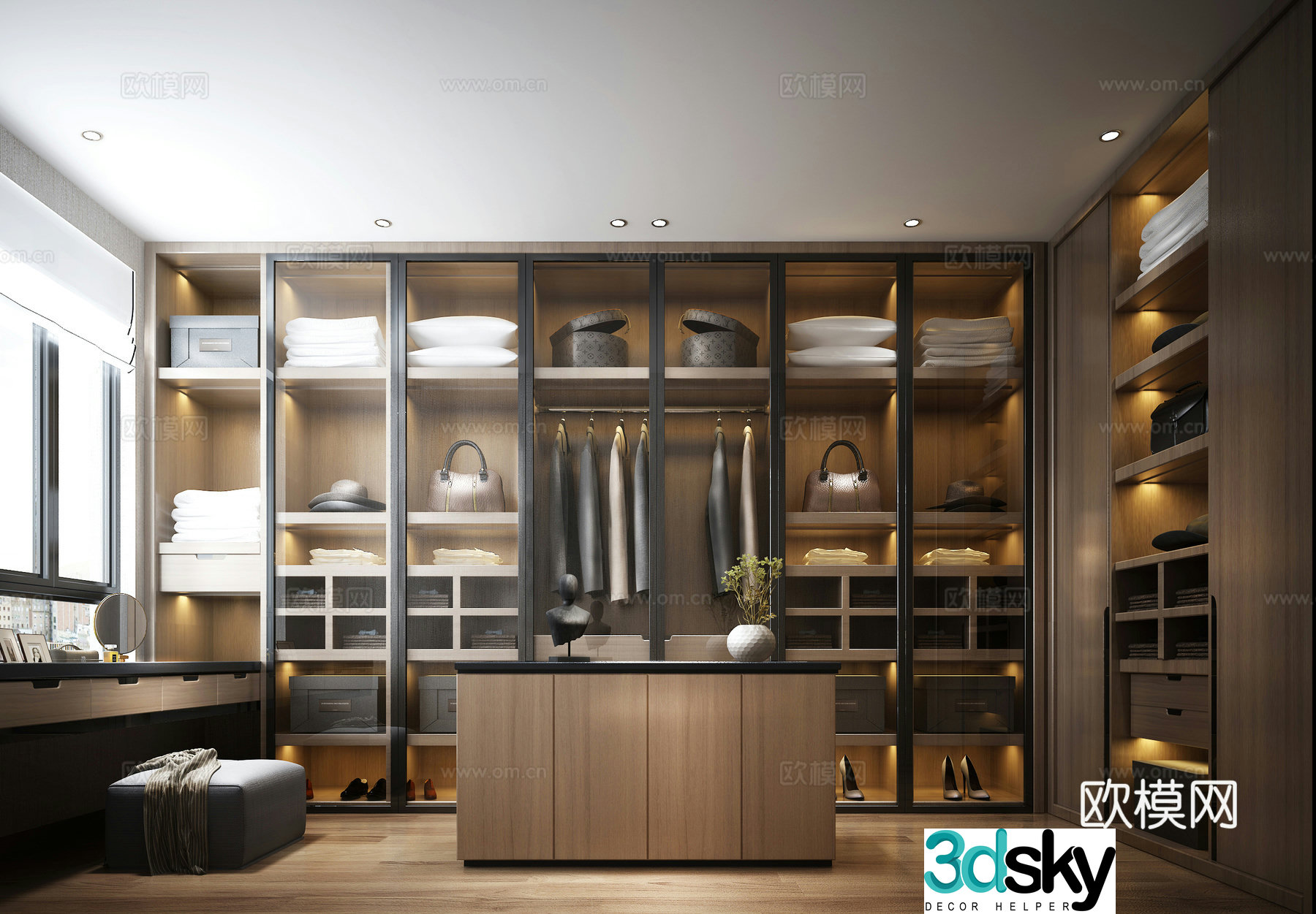 Modern cloakroom Clothes Shoes and accessories Makeup stool Wardrobe Storage box 3D model