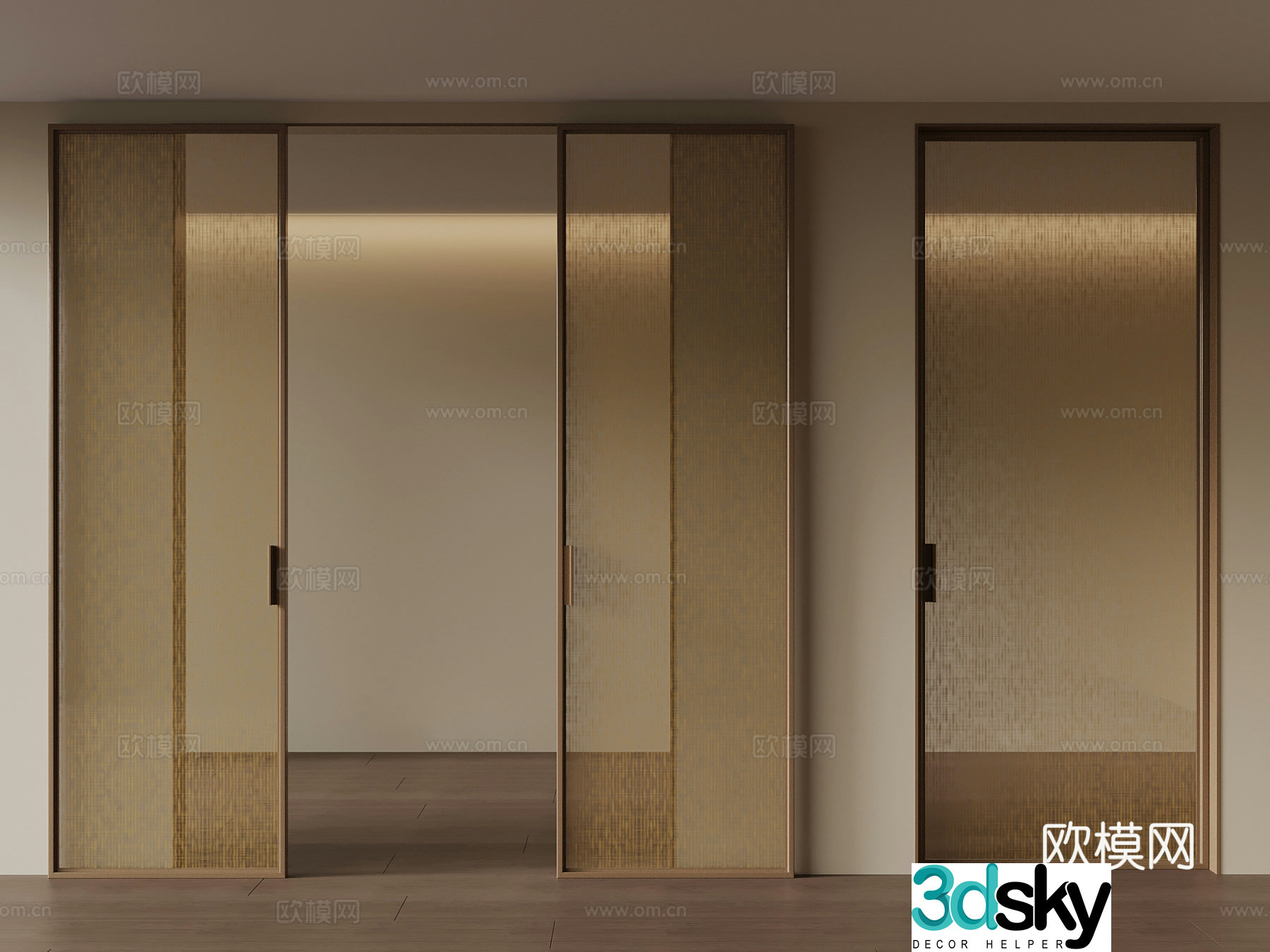 Modern sliding door Wire-clamped glass door 3D model