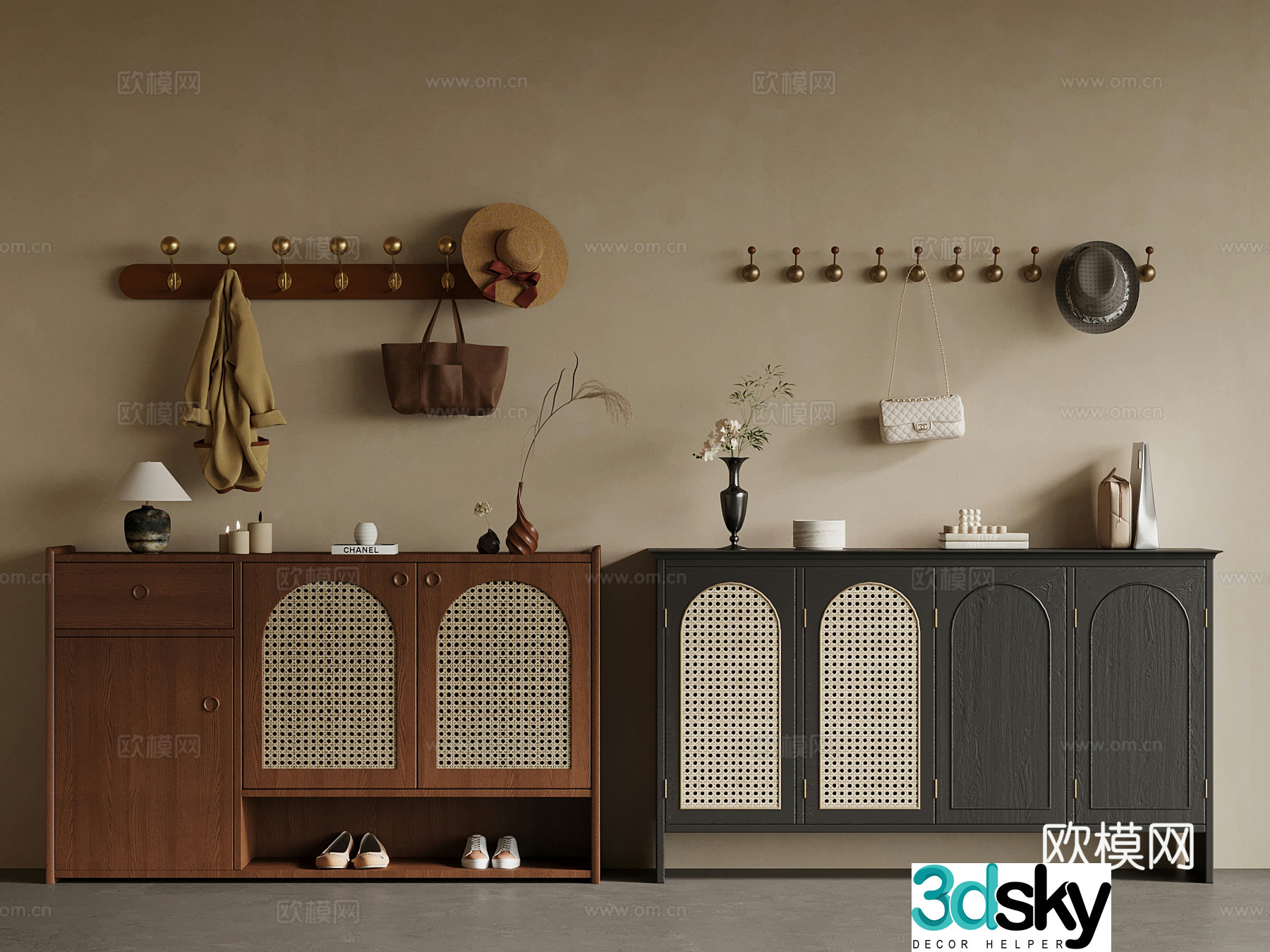 French medieval style shoe cabinet 3D model of clothes hook