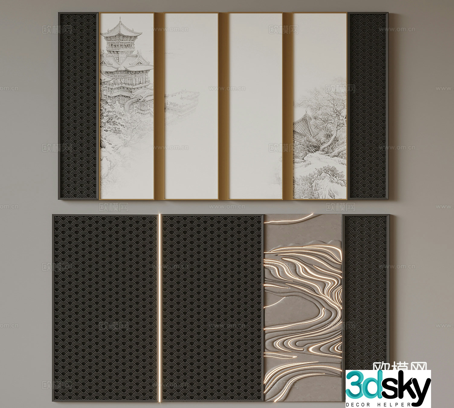 New Chinese style background wall image wall 3d model