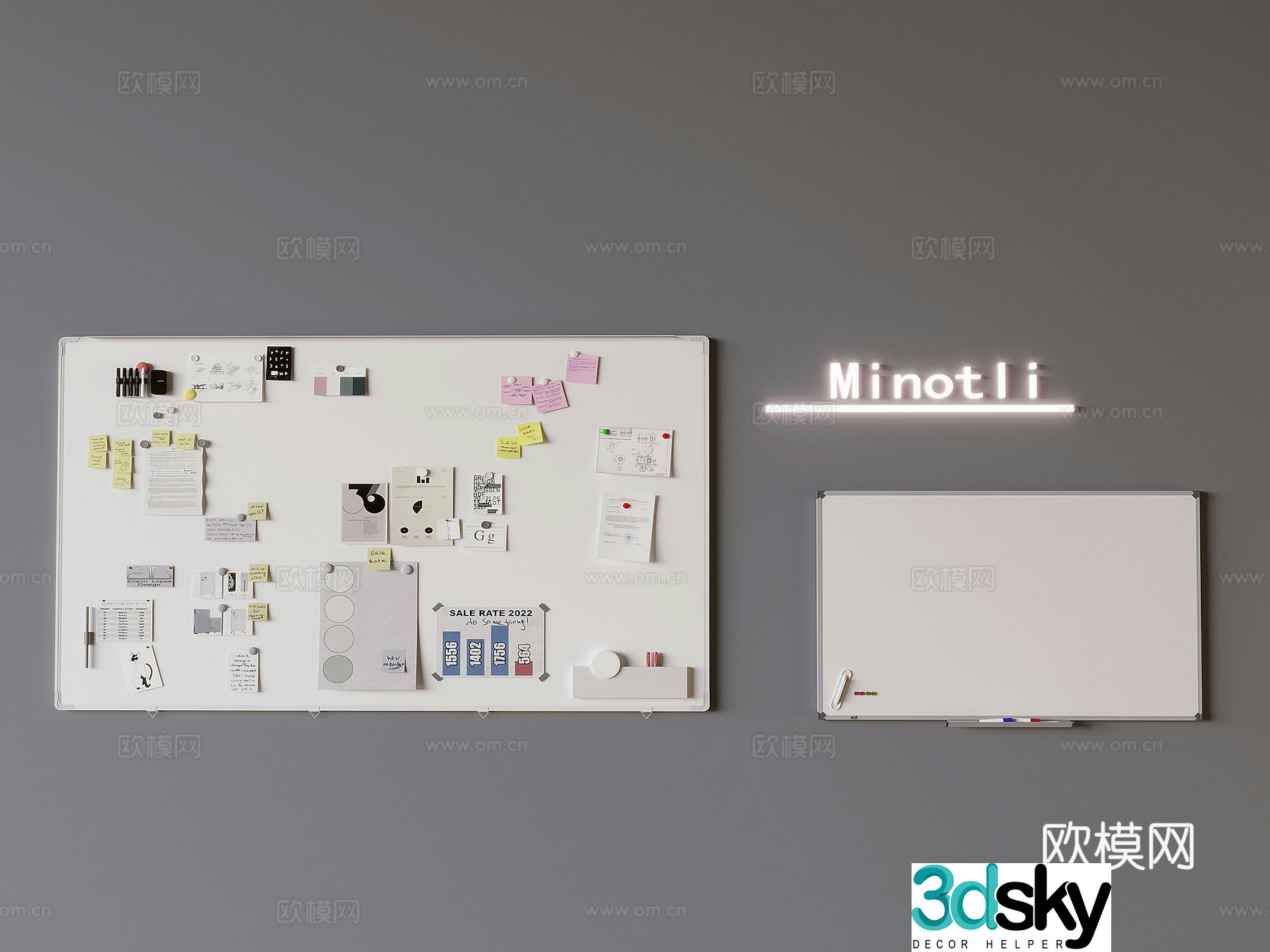 Office whiteboard message board Display board Mobile whiteboard Magnetic writing board sticky notes Conference whiteboard 3D model