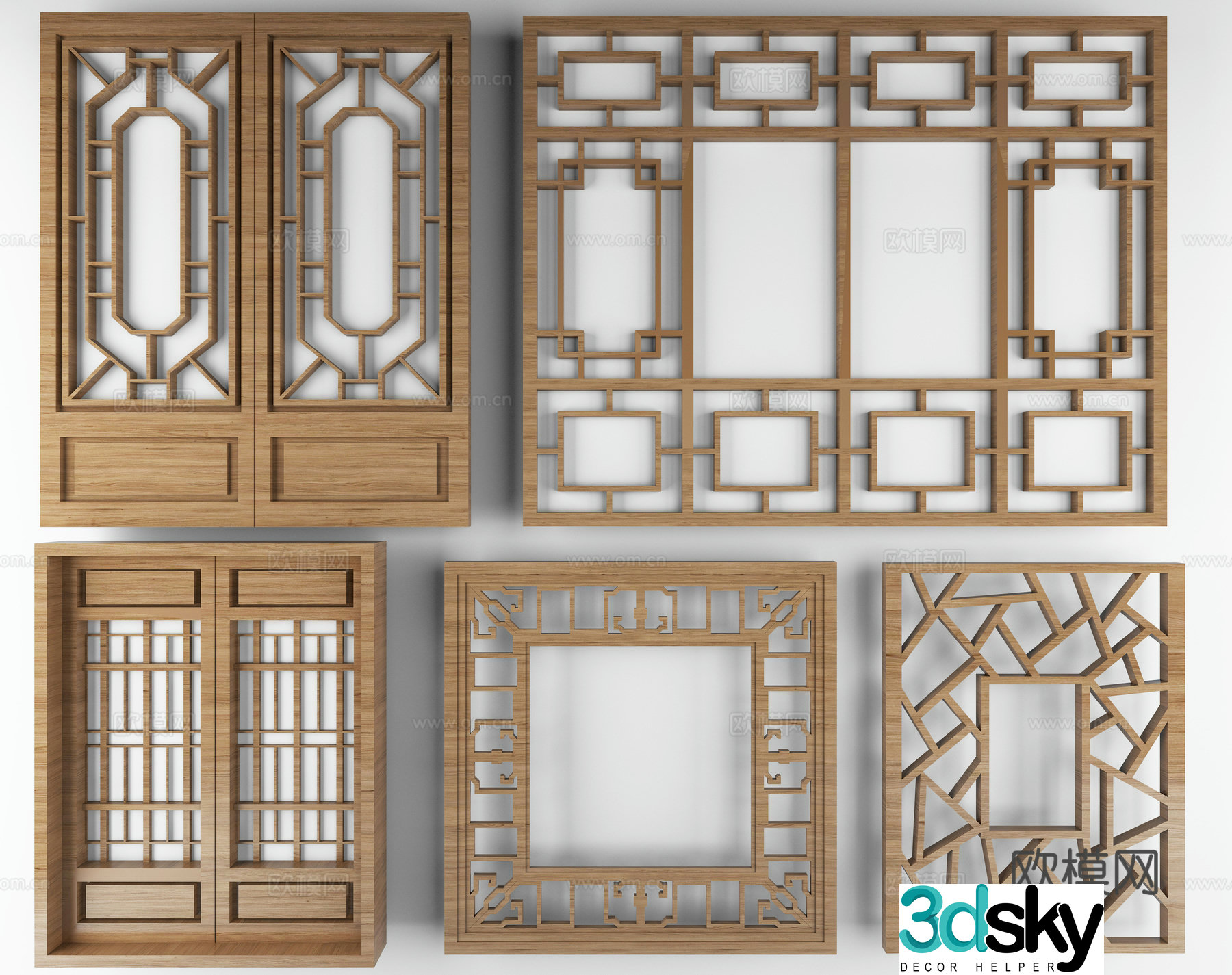 Chinese style flower window carving partition 3D model
