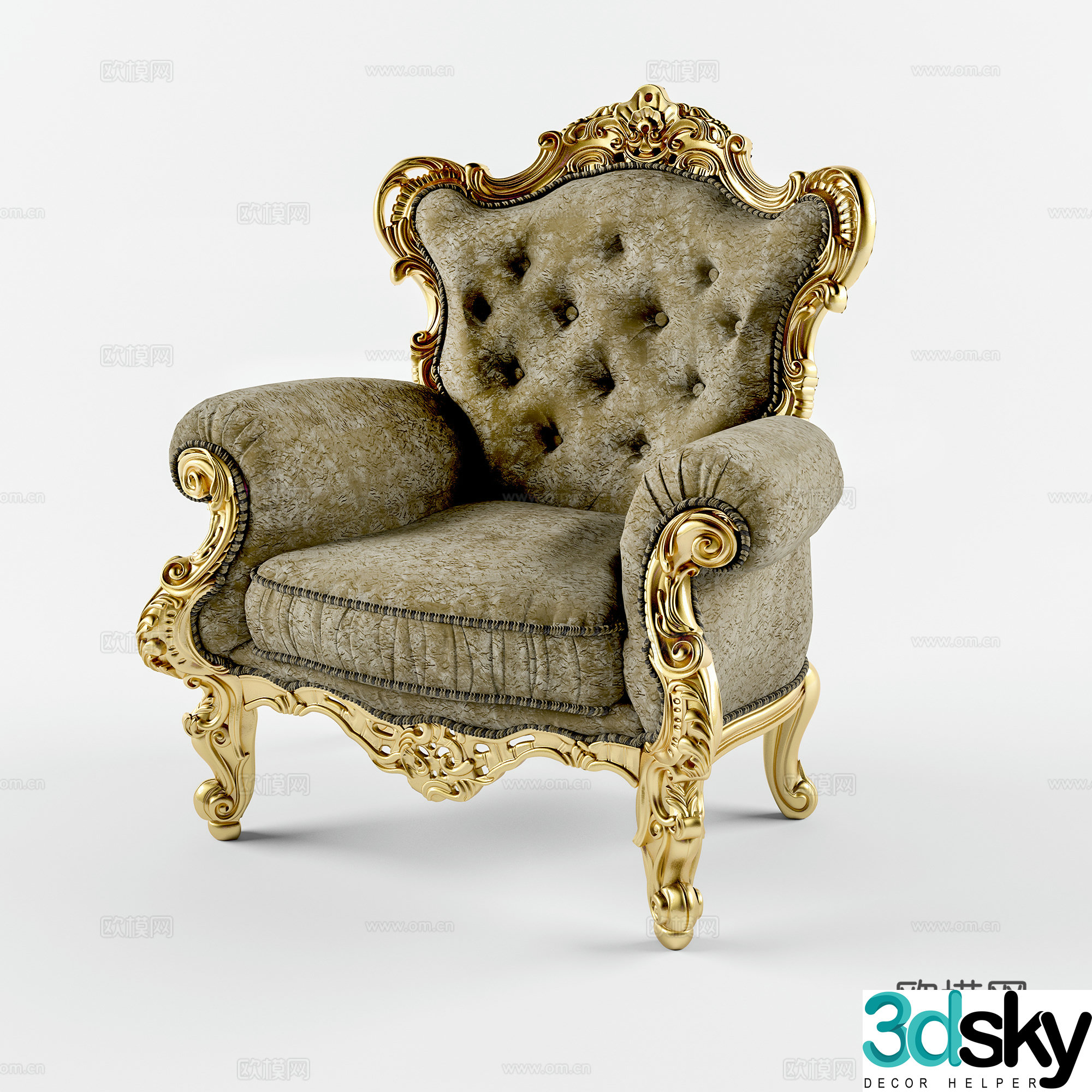 European casual chair cloth chair book chair carved single chair 3d model