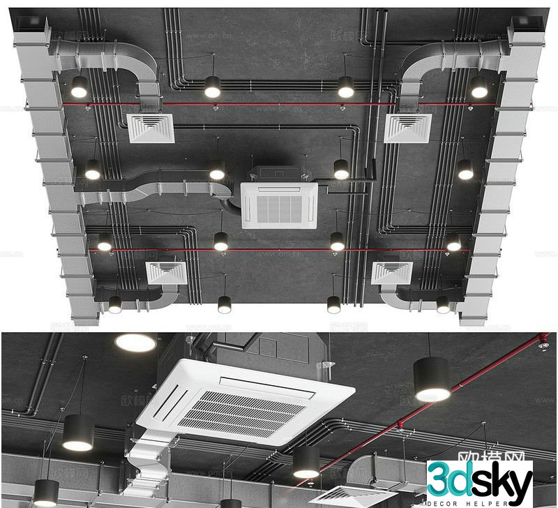Industrial style ceiling pipe ceiling ceiling 3d model