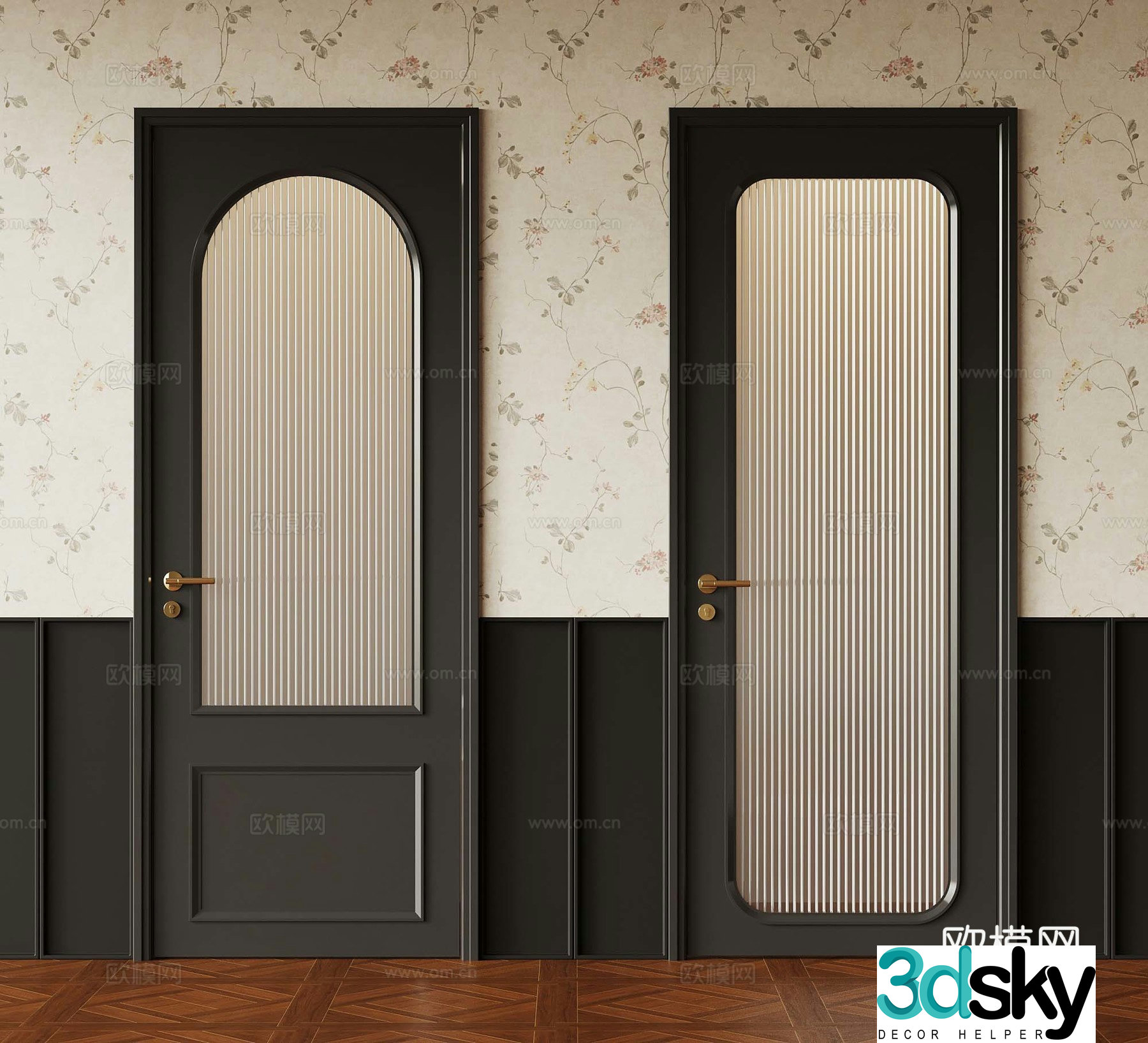 French single-opening door glass single-opening door 3D model